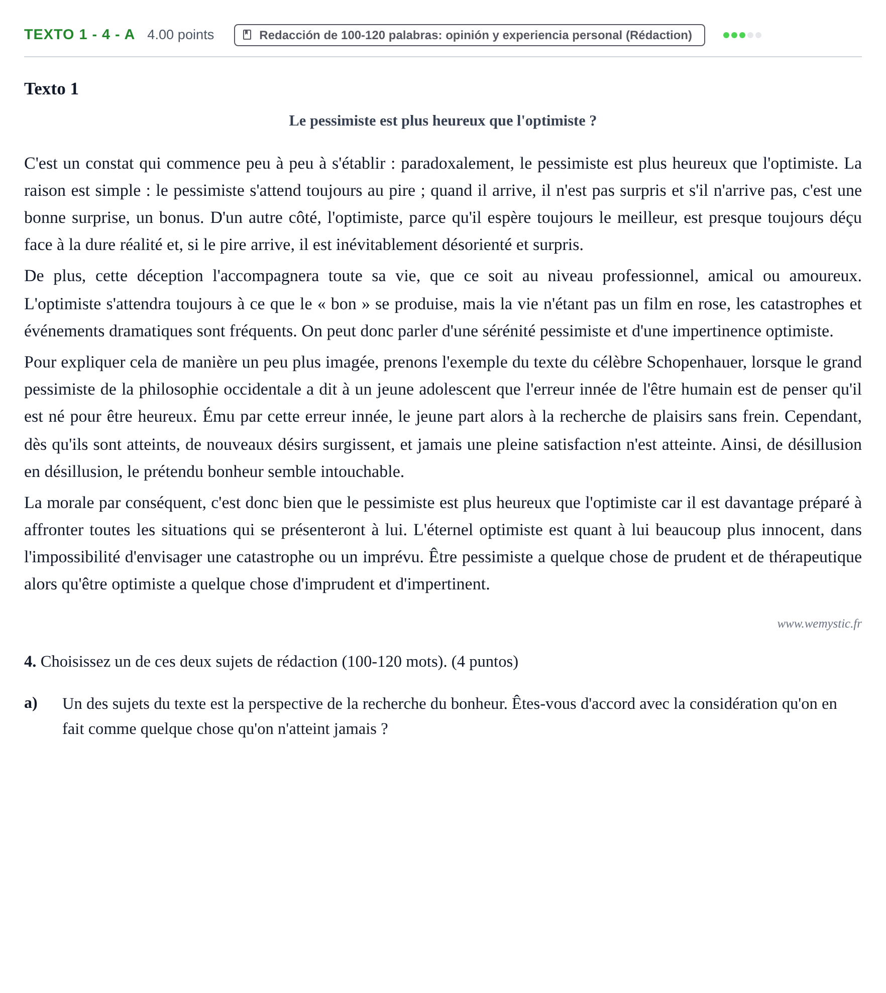 Enunciado: Ejercicio Texto 1 - 4 - a · Francés PAU Asturias Ordinaria 2024