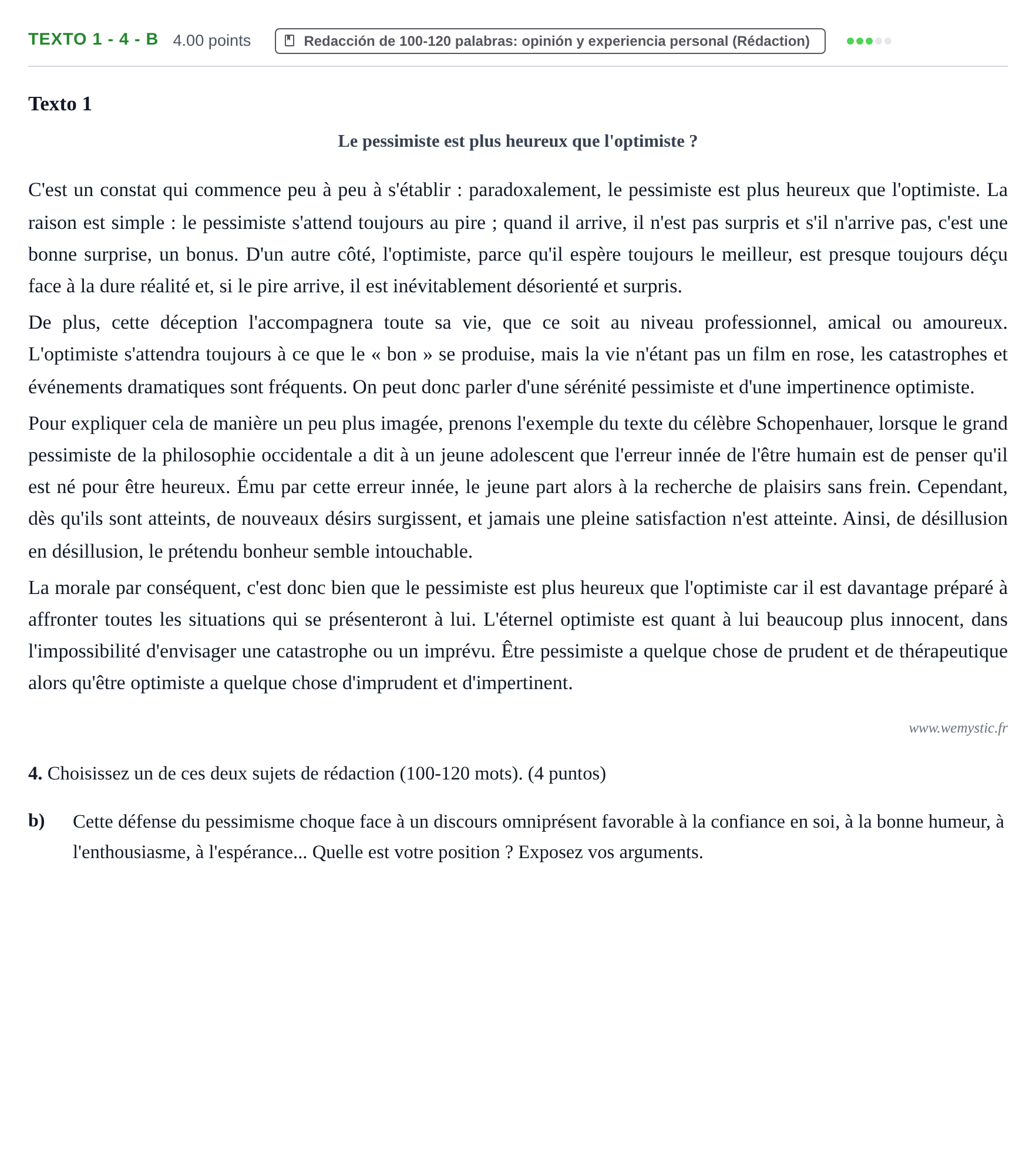 Enunciado: Ejercicio Texto 1 - 4 - b · Francés PAU Asturias Ordinaria 2024