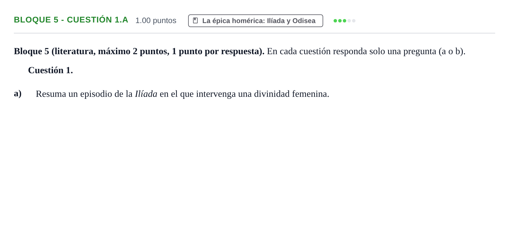 Enunciado: Bloque 5 - Cuestión 1.a · Griego II PAU Asturias Extraordinaria 2024