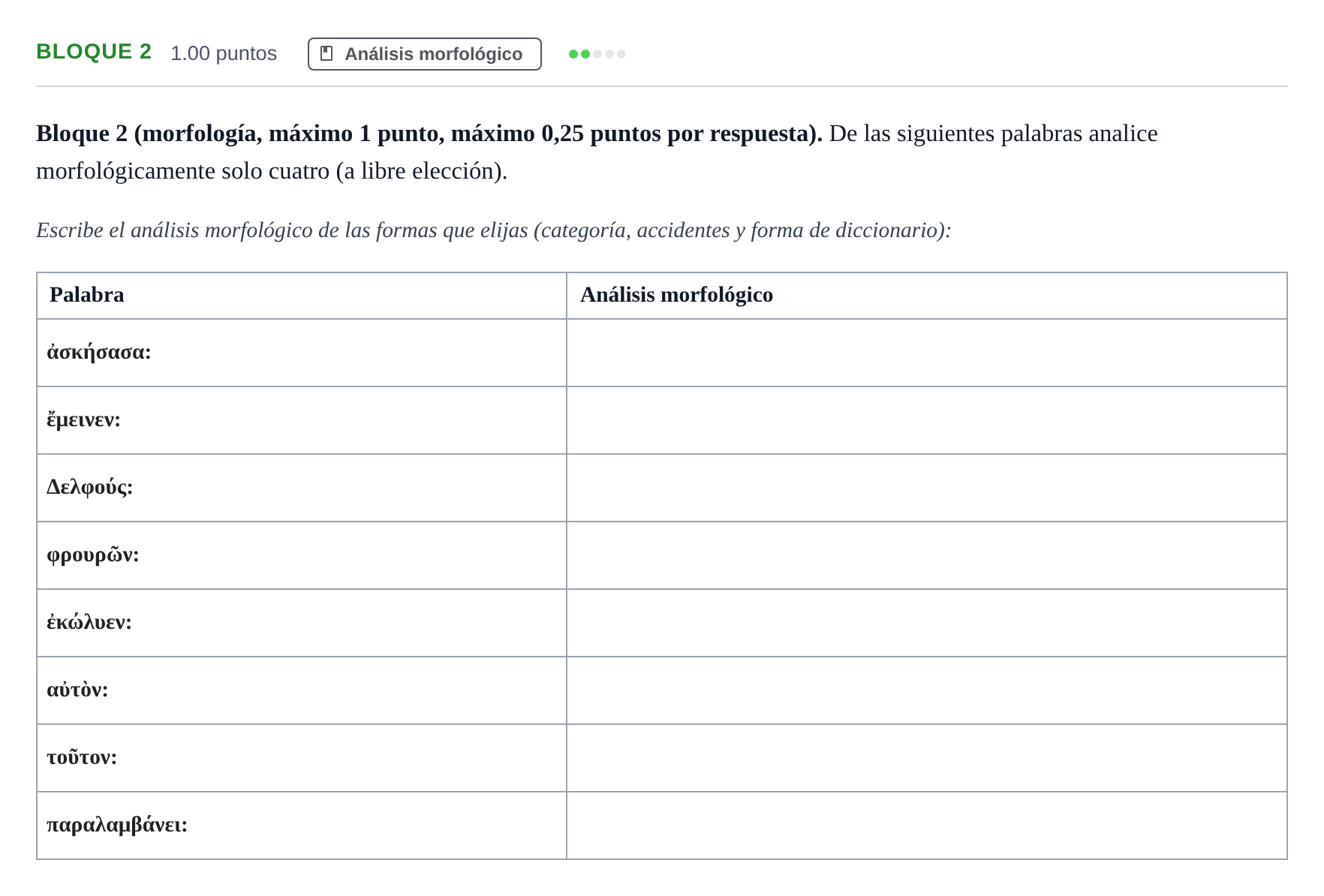 Enunciado: Bloque 2 · Griego II PAU Asturias Ordinaria 2024