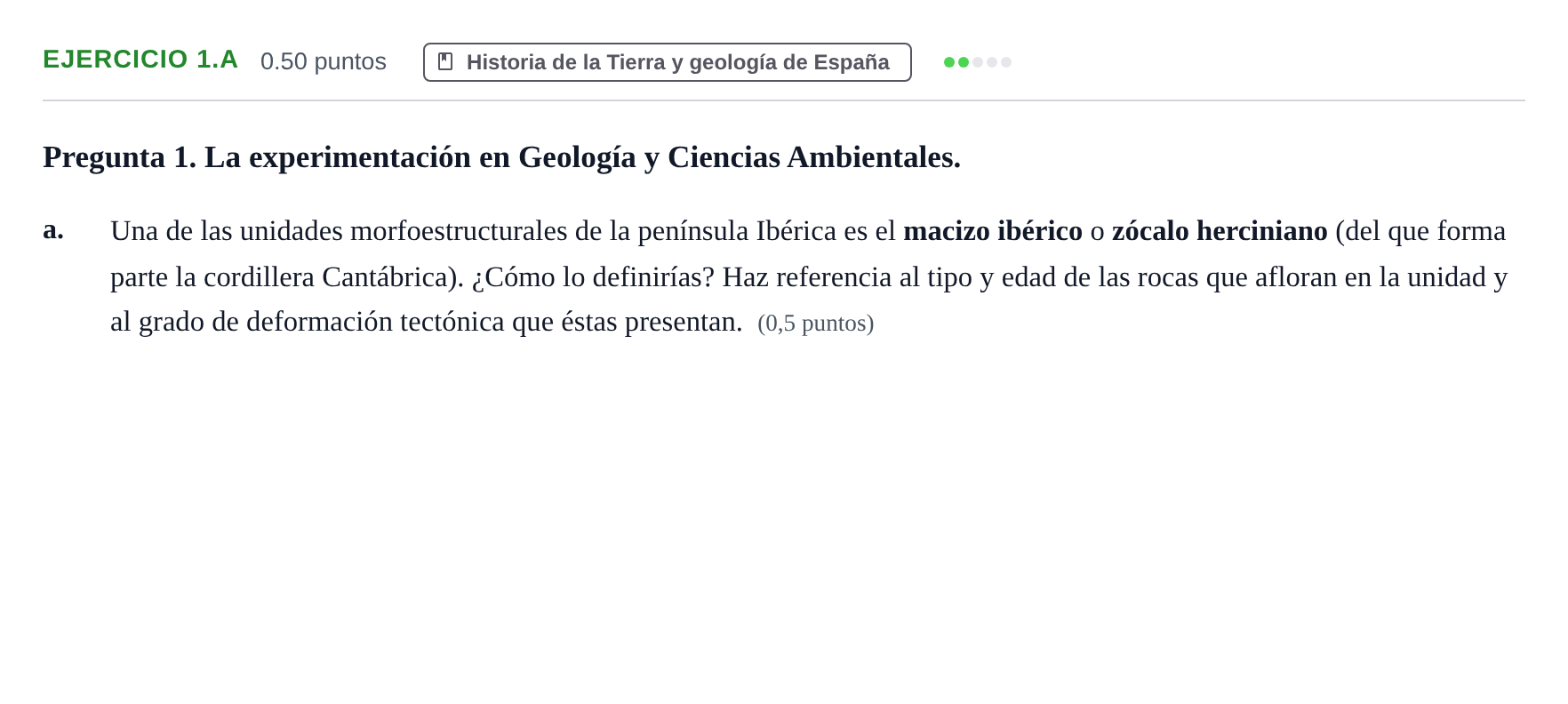 Enunciado: Ejercicio 1.a - Historia de la Tierra y geología de España · Geología y Ciencias Ambientales PAU Asturias Ordinaria 2024