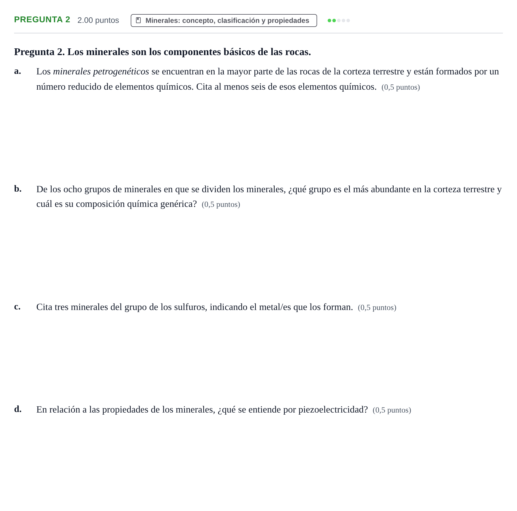 Enunciado: Pregunta 2 · Geología y Ciencias Ambientales PAU Asturias Ordinaria 2024