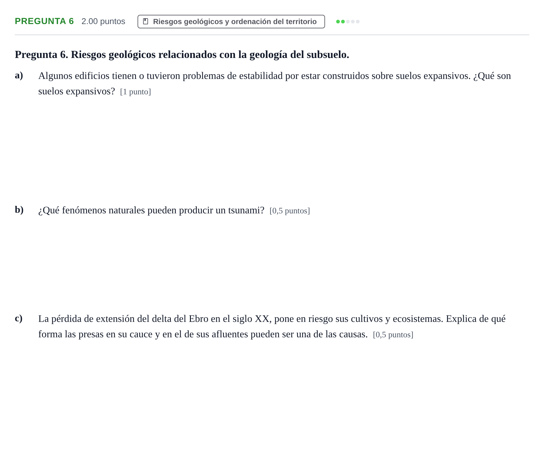 Enunciado: Pregunta 6 · Geología y Ciencias Ambientales PAU Asturias Ordinaria 2024