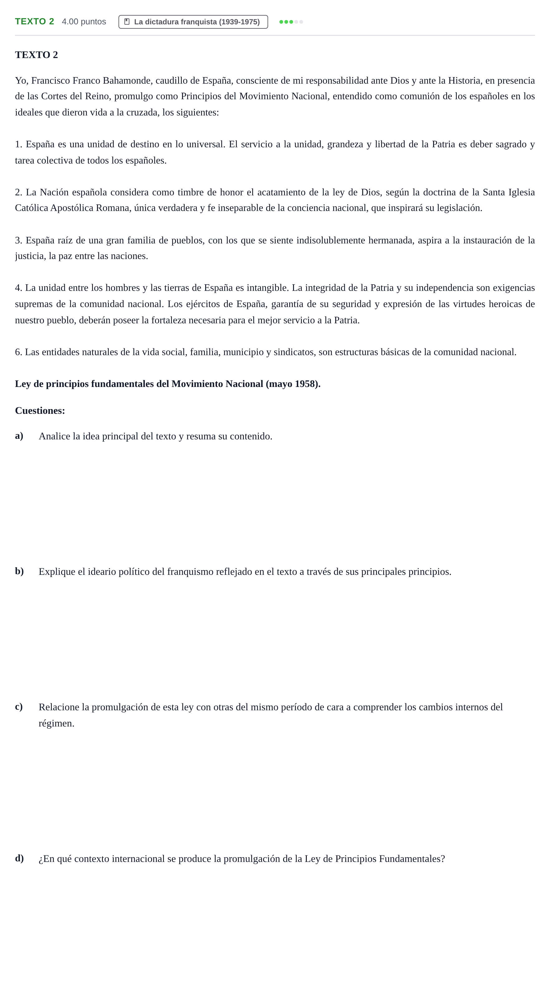 Enunciado: Ejercicio Texto 2 · Historia de España PAU Asturias Extraordinaria 2024