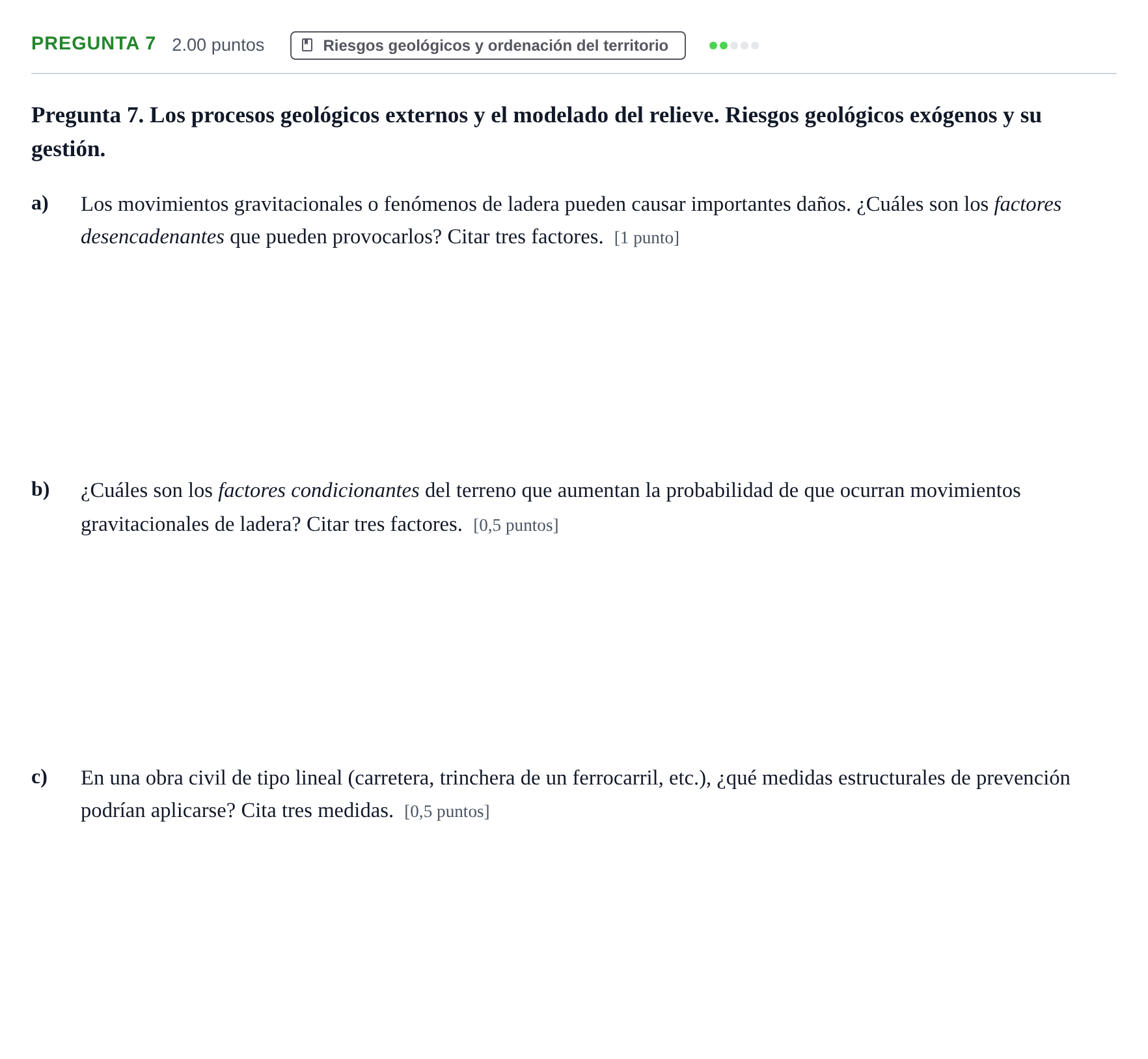 Enunciado: Pregunta 7 · Geología y Ciencias Ambientales PAU Asturias Extraordinaria 2024