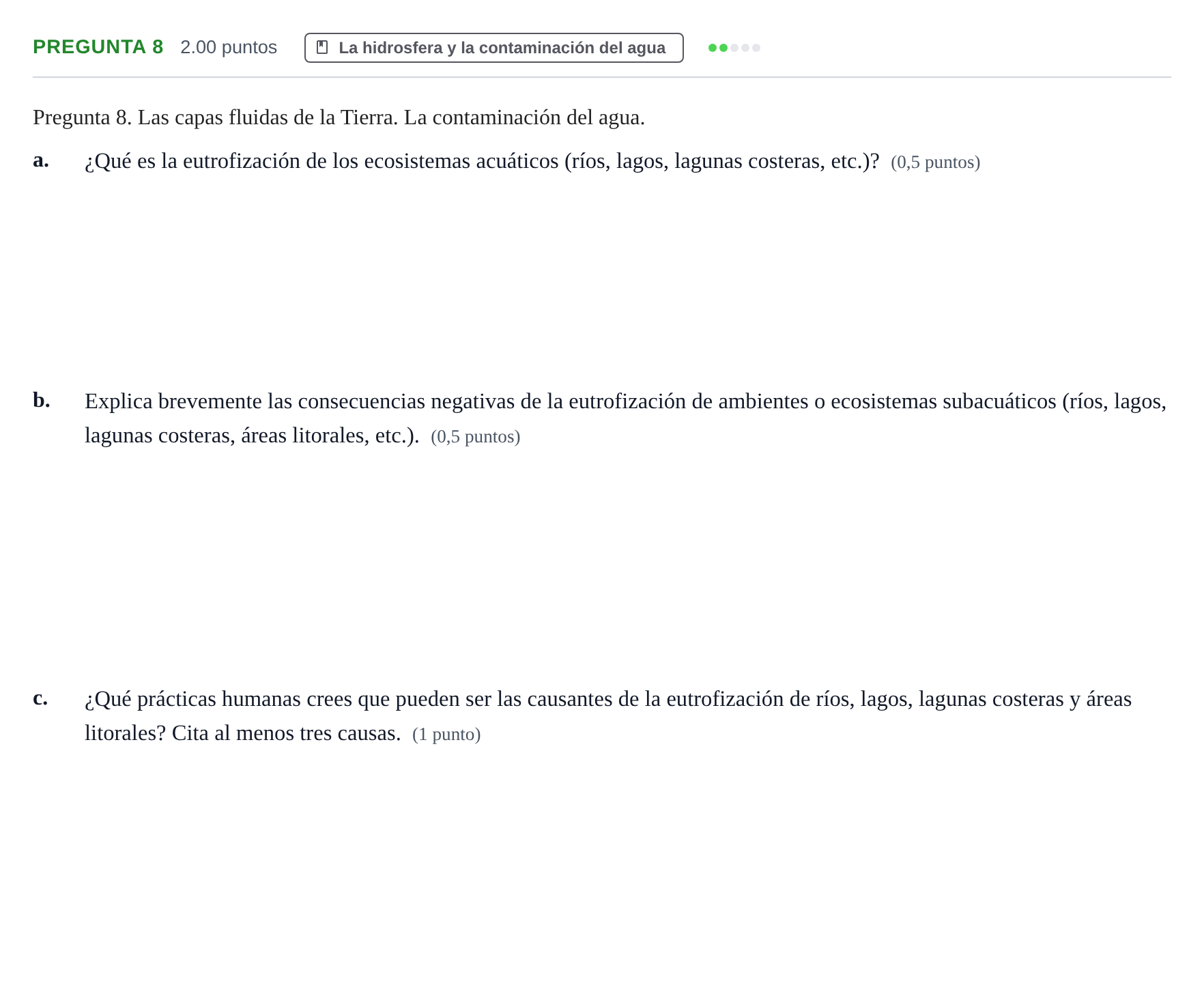 Enunciado: Pregunta 8 · Geología y Ciencias Ambientales PAU Asturias Extraordinaria 2024