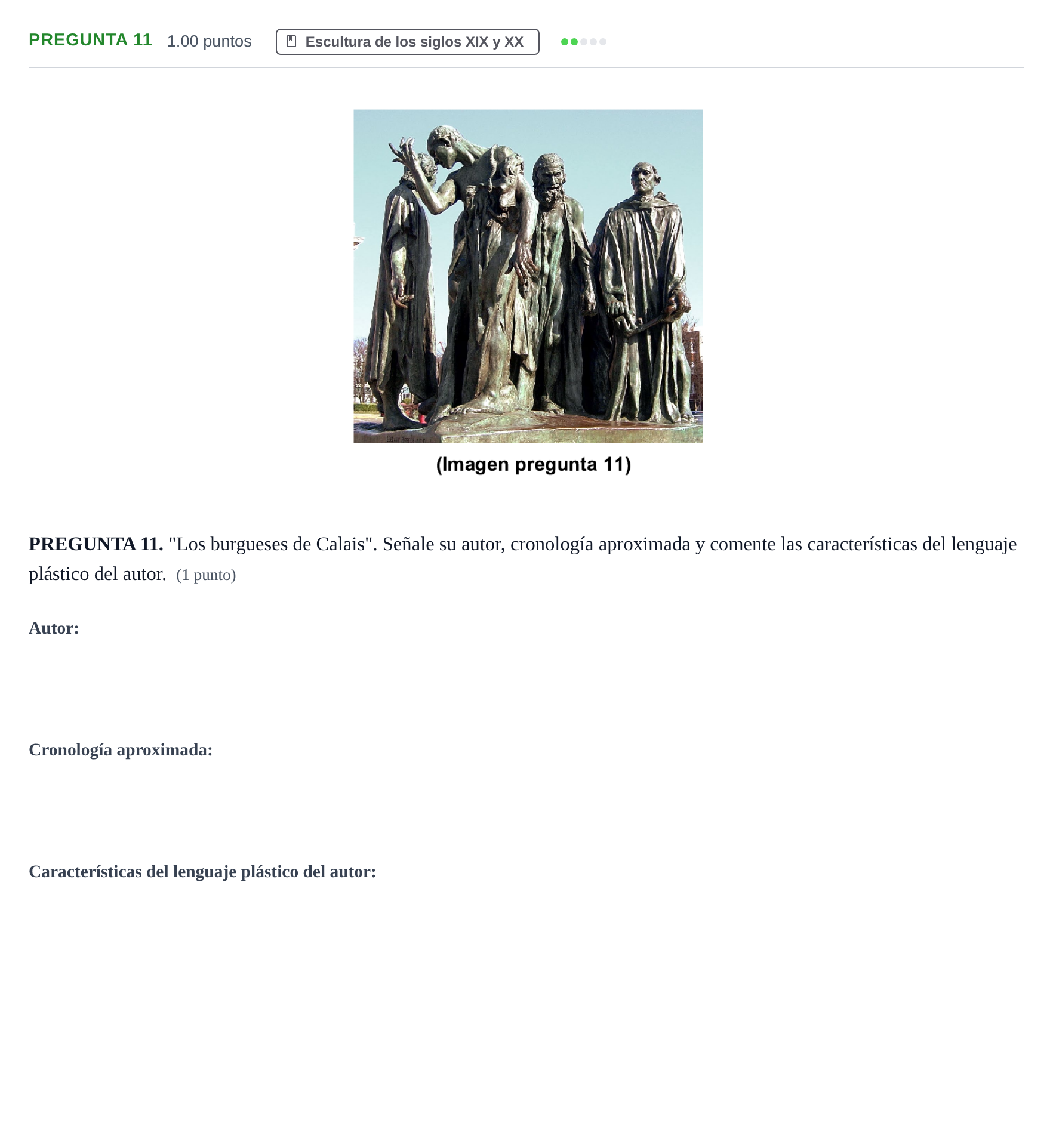 Enunciado: Pregunta 11 · Fundamentos Artísticos PAU Asturias Extraordinaria (Fundamentos del Arte II) 2024