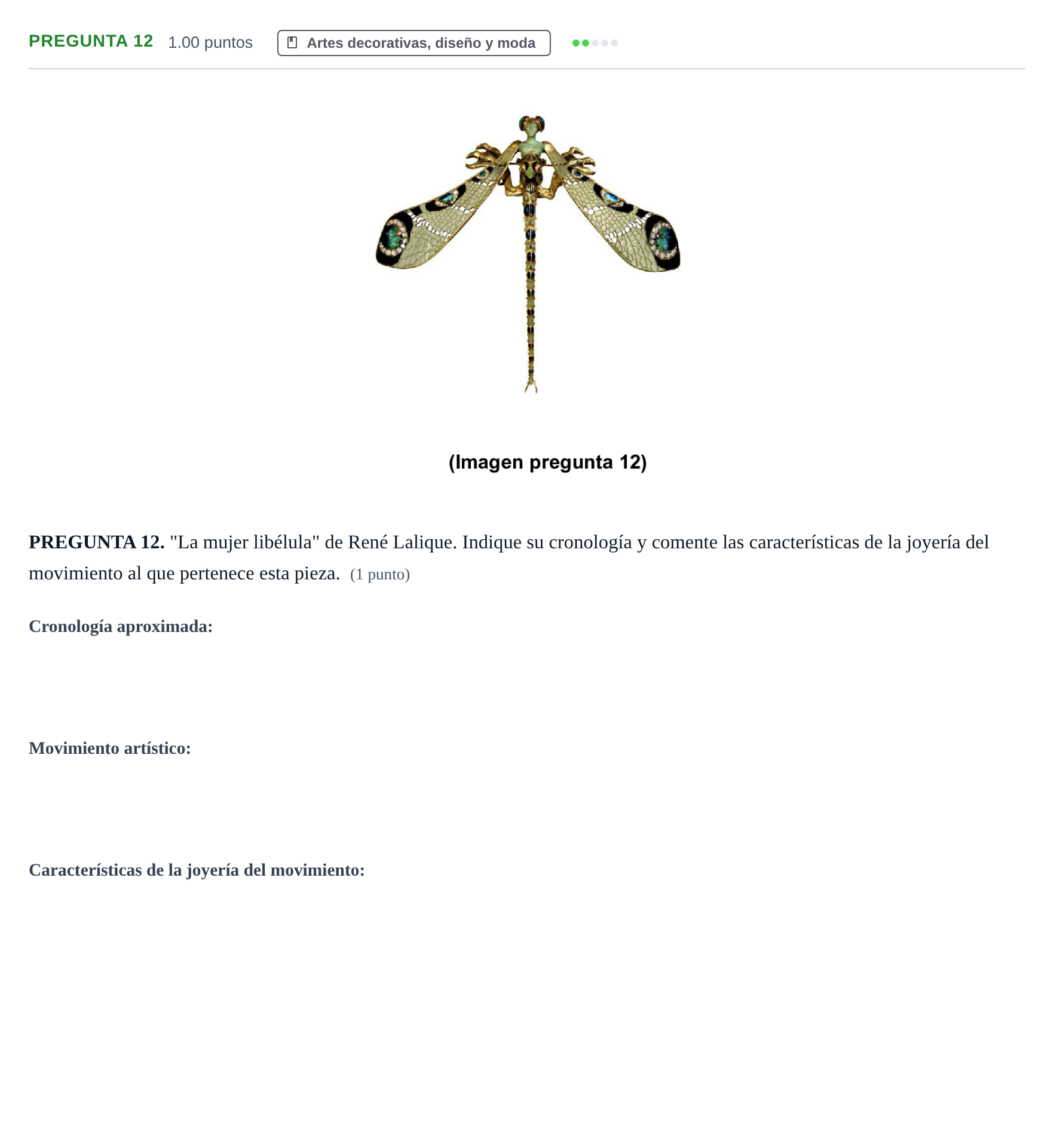 Enunciado: Pregunta 12 · Fundamentos Artísticos PAU Asturias Extraordinaria (Fundamentos del Arte II) 2024