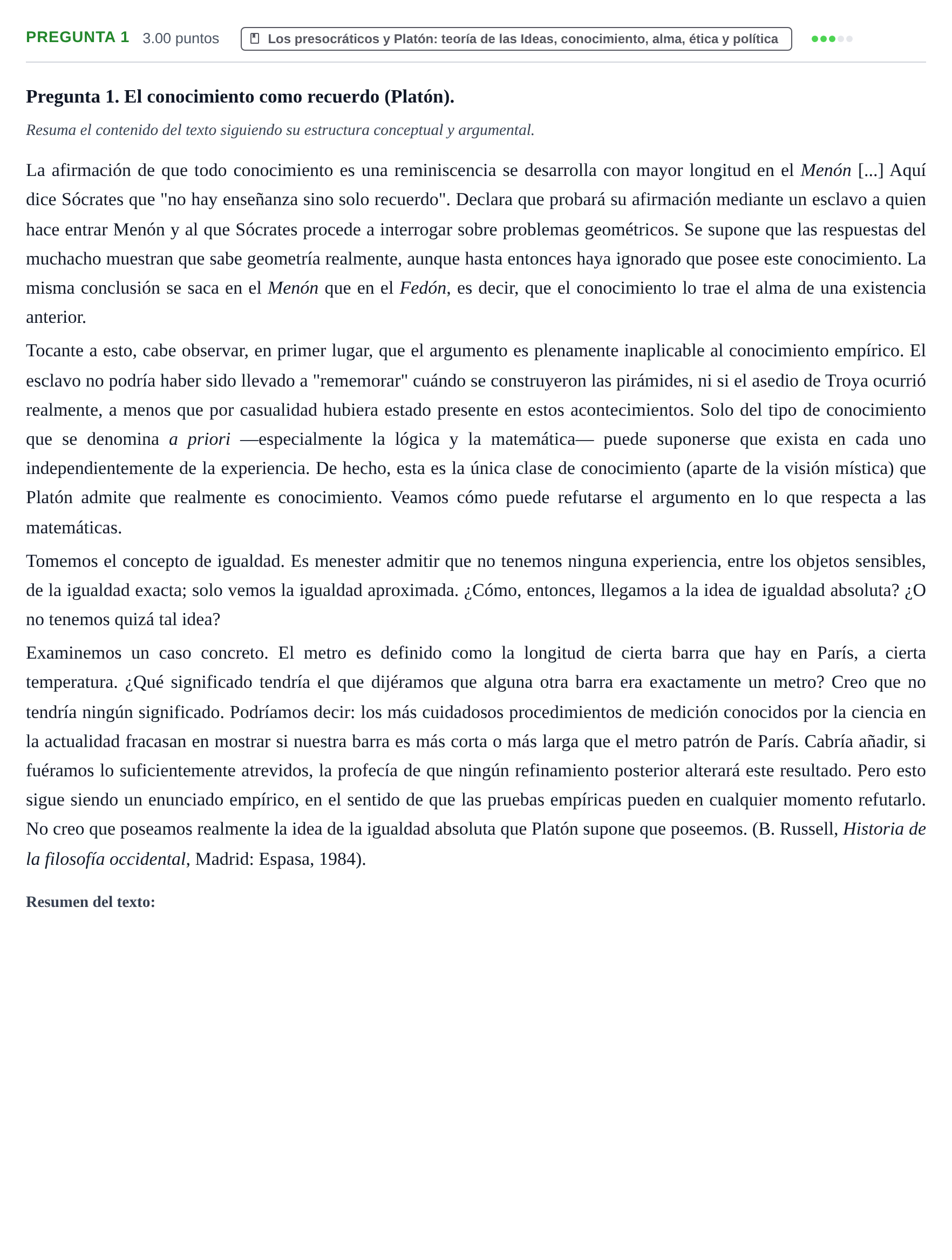Enunciado: Pregunta 1 · Historia de la Filosofía PAU Asturias Extraordinaria 2024