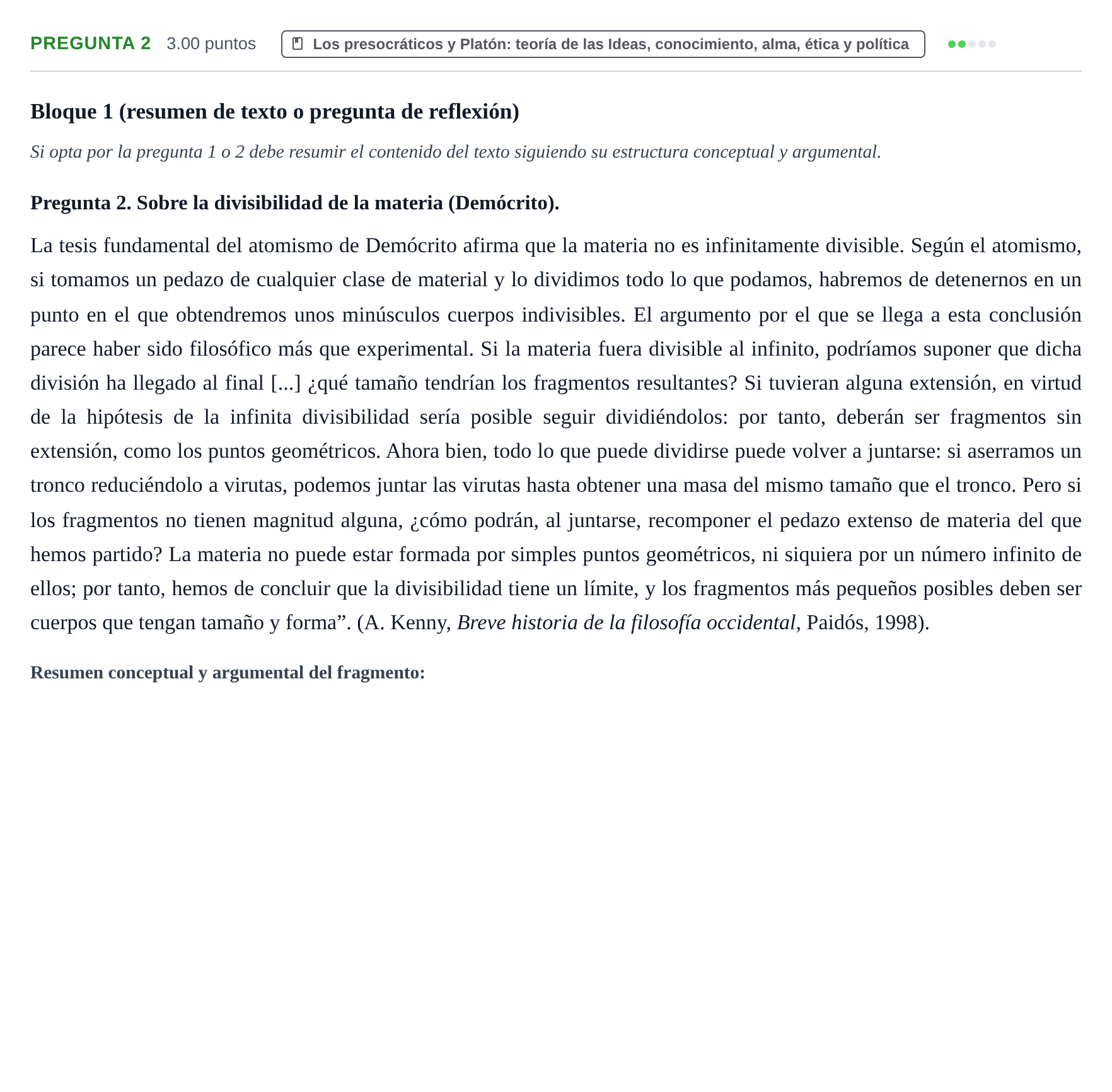 Enunciado: Pregunta 2 · Historia de la Filosofía PAU Asturias Ordinaria 2024