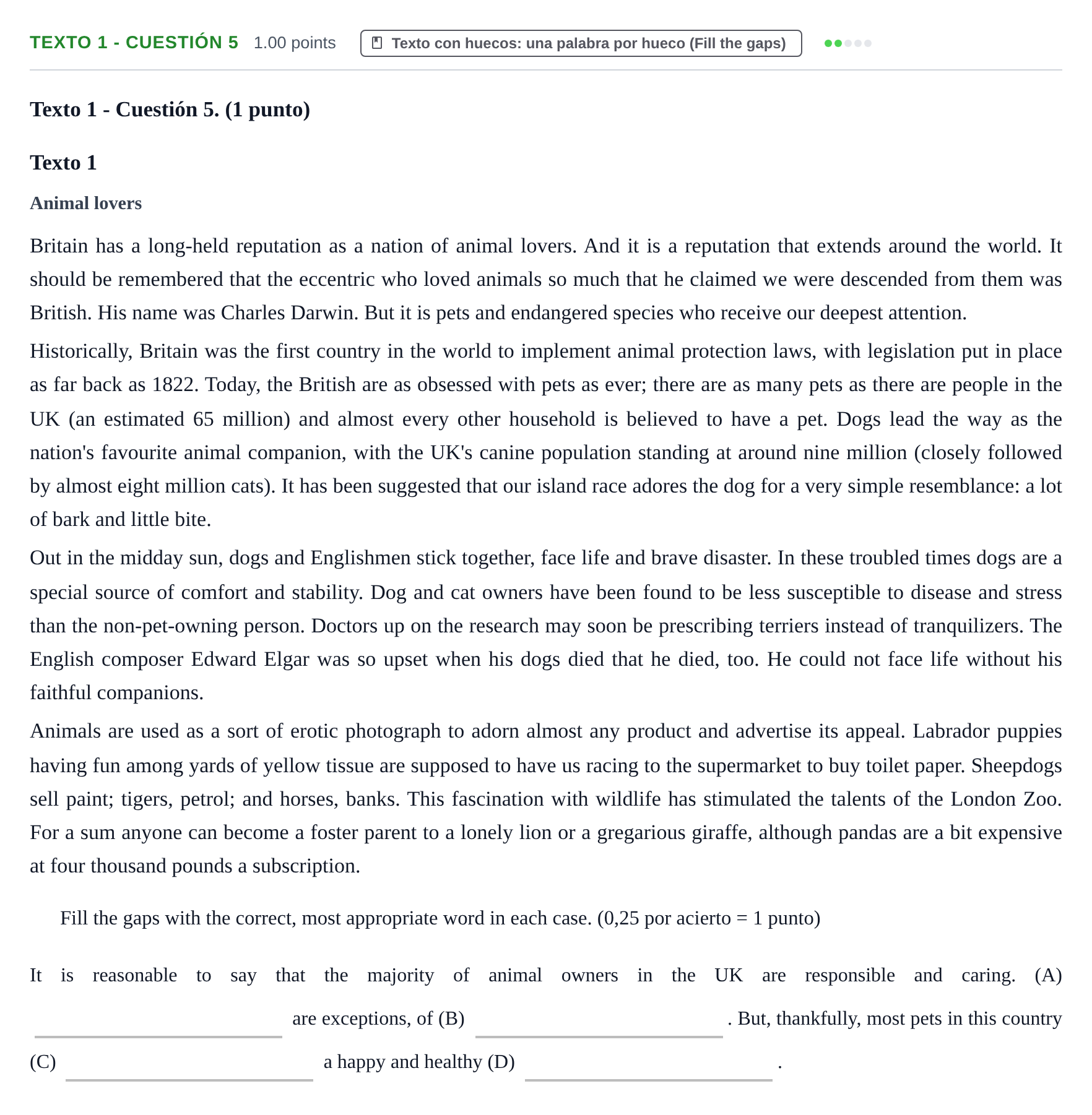 Enunciado: Ejercicio Texto 1 - Cuestión 5 · Inglés PAU Asturias Extraordinaria (2ª lengua extranjera) 2024