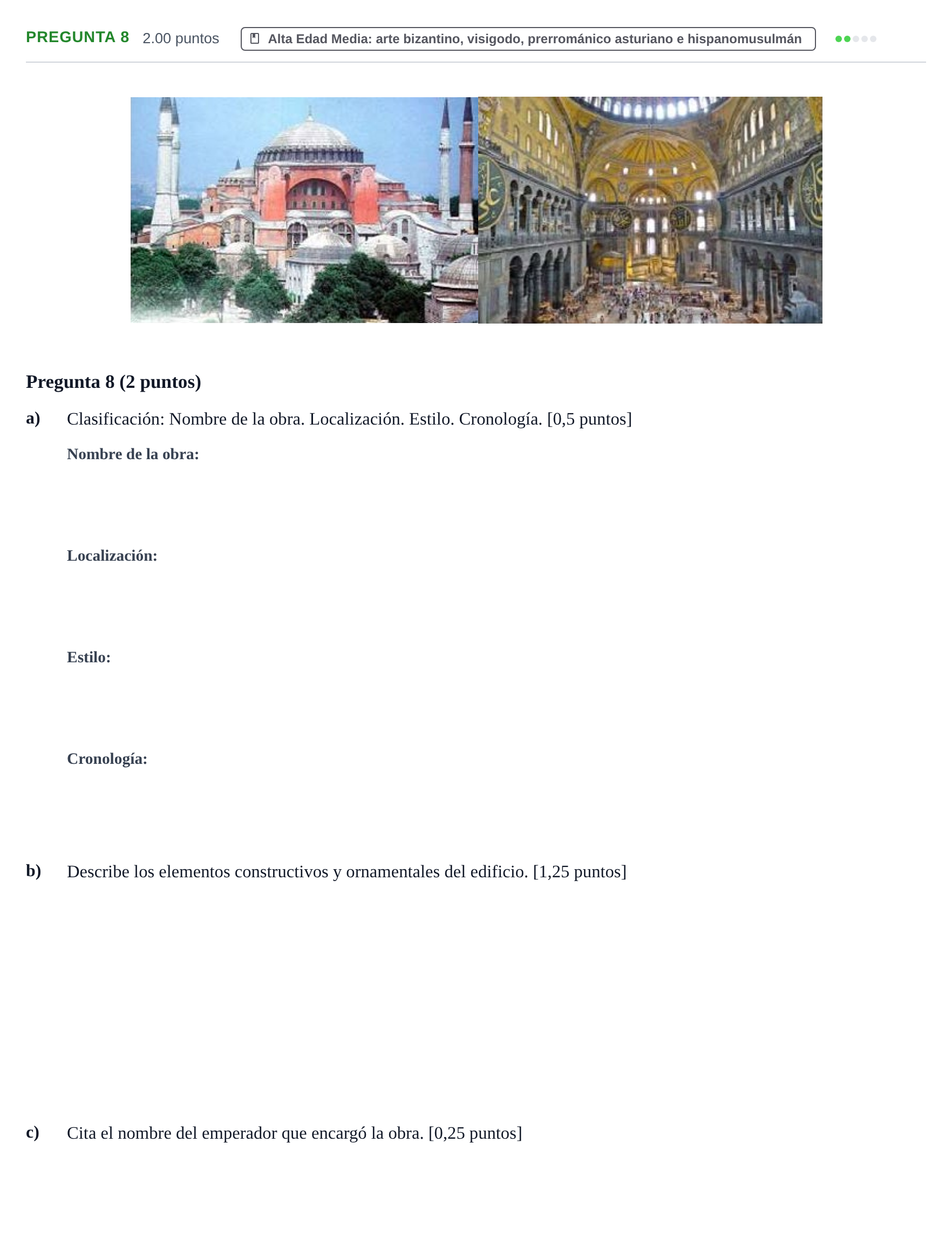 Enunciado: Pregunta 8 · Historia del Arte PAU Asturias Extraordinaria 2024