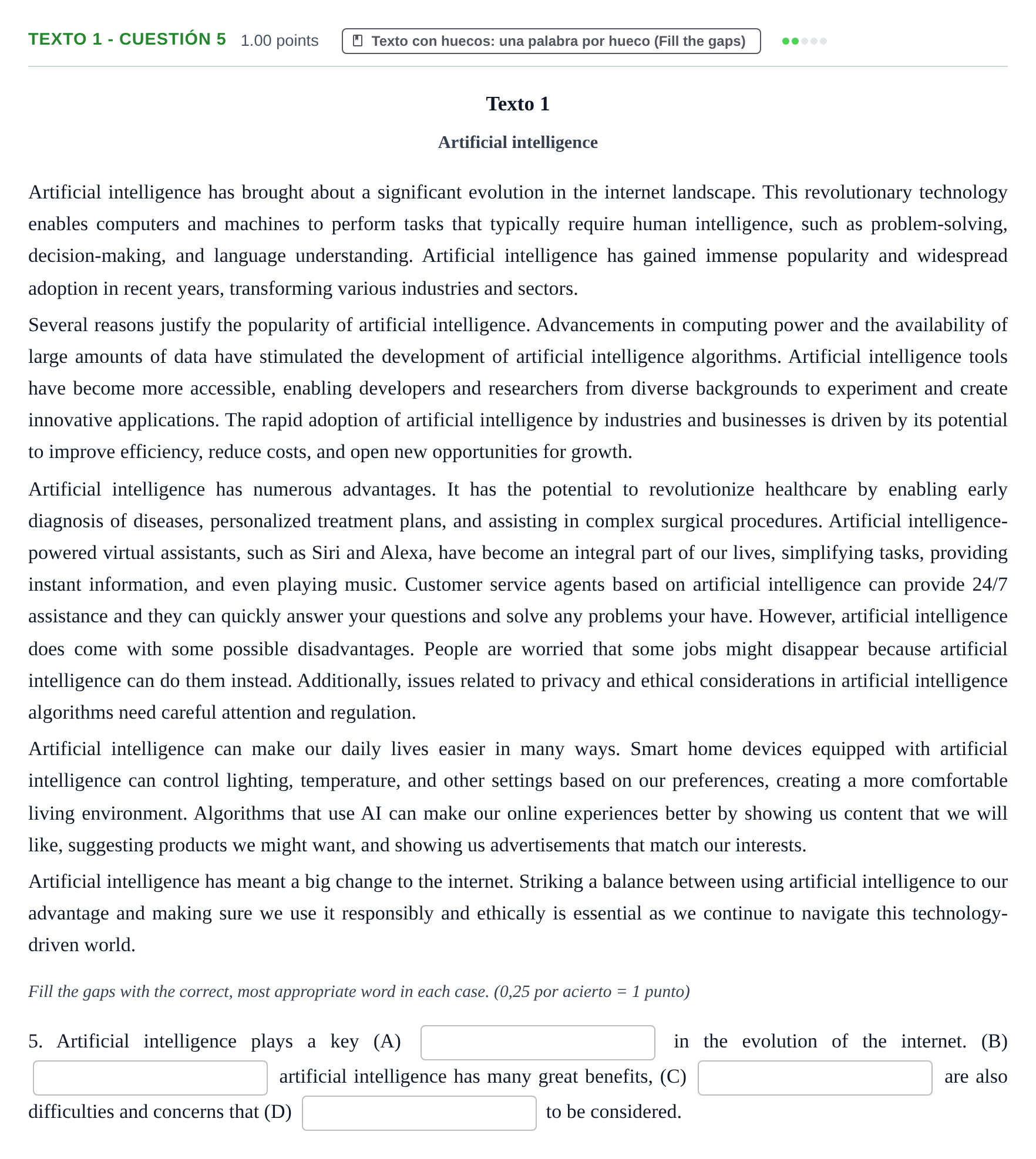 Enunciado: Ejercicio Texto 1 - Cuestión 5 · Inglés PAU Asturias Extraordinaria 2024