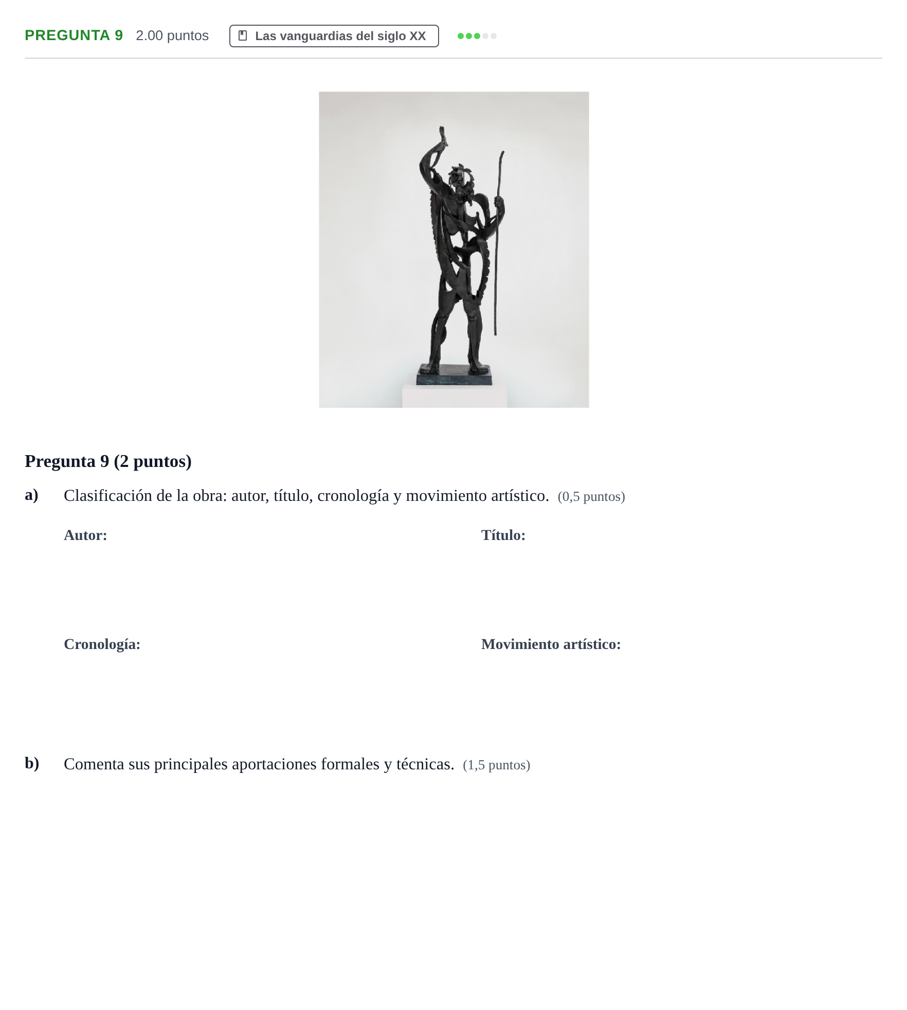 Enunciado: Pregunta 9 · Historia del Arte PAU Asturias Ordinaria 2024