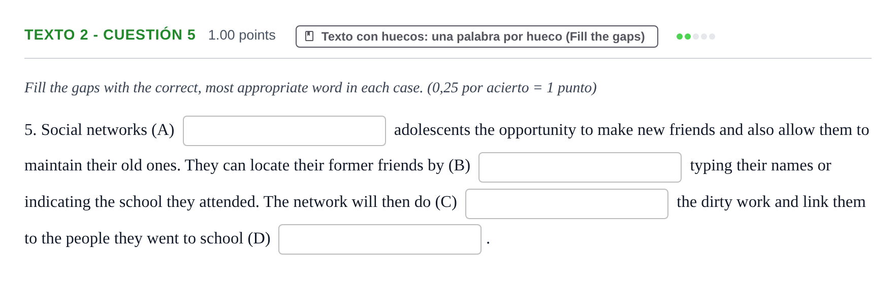 Enunciado: Ejercicio Texto 2 - Cuestión 5 · Inglés PAU Asturias Ordinaria 2024