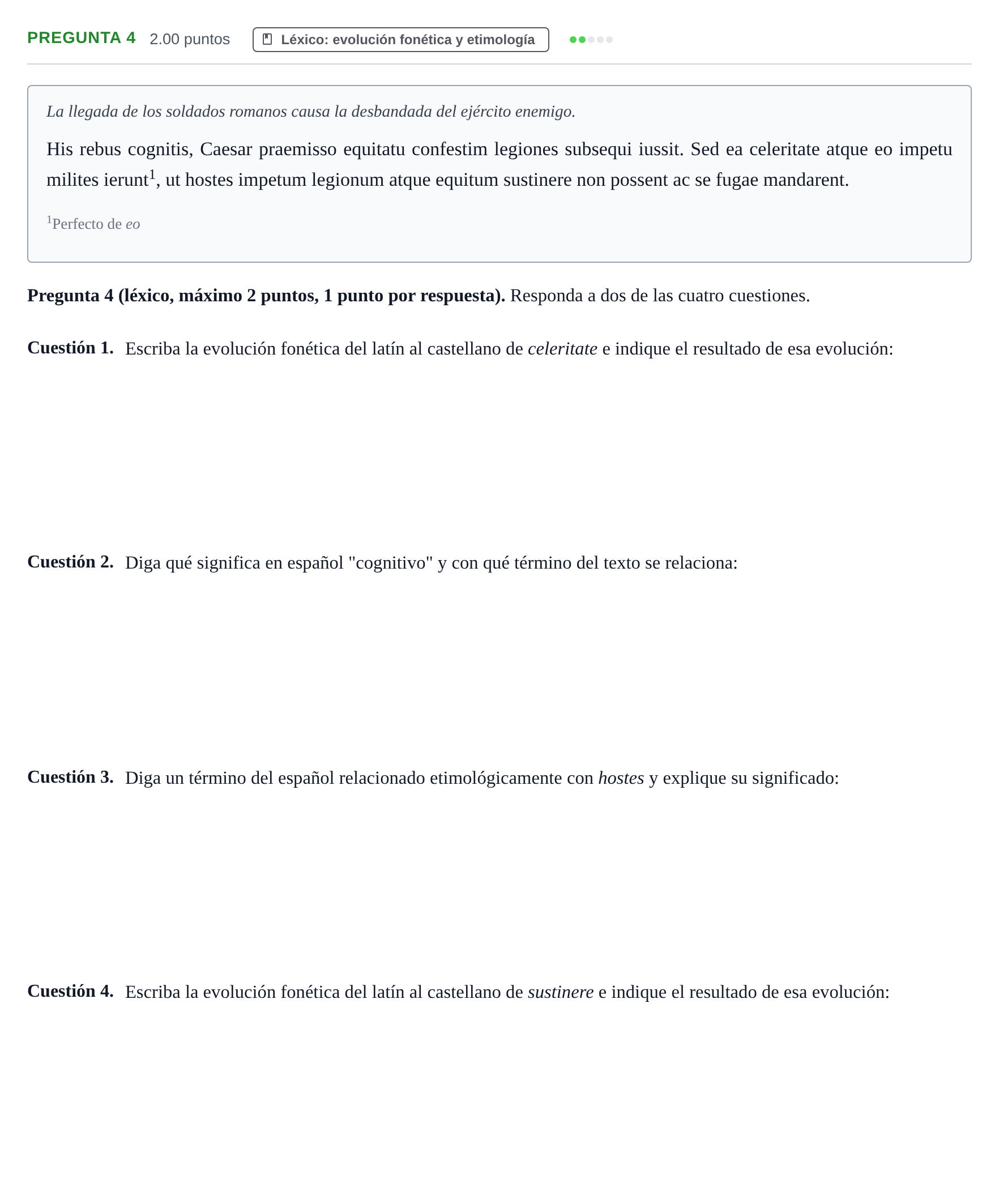 Enunciado: Pregunta 4 · Latín II PAU Asturias Extraordinaria 2024