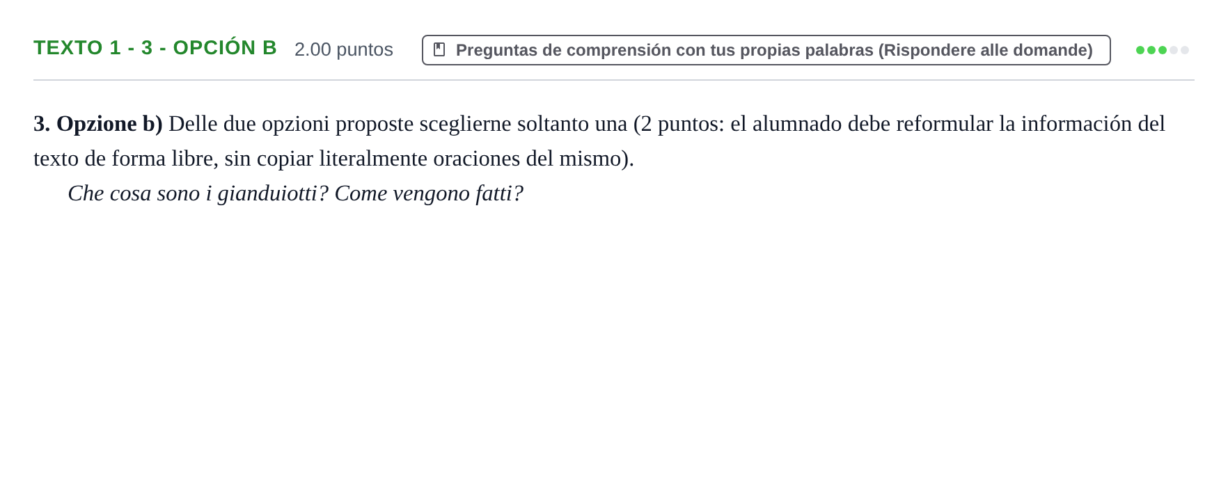 Enunciado: Ejercicio Texto 1 - 3 - Opción b · Italiano PAU Asturias Ordinaria (2ª lengua extranjera) 2024