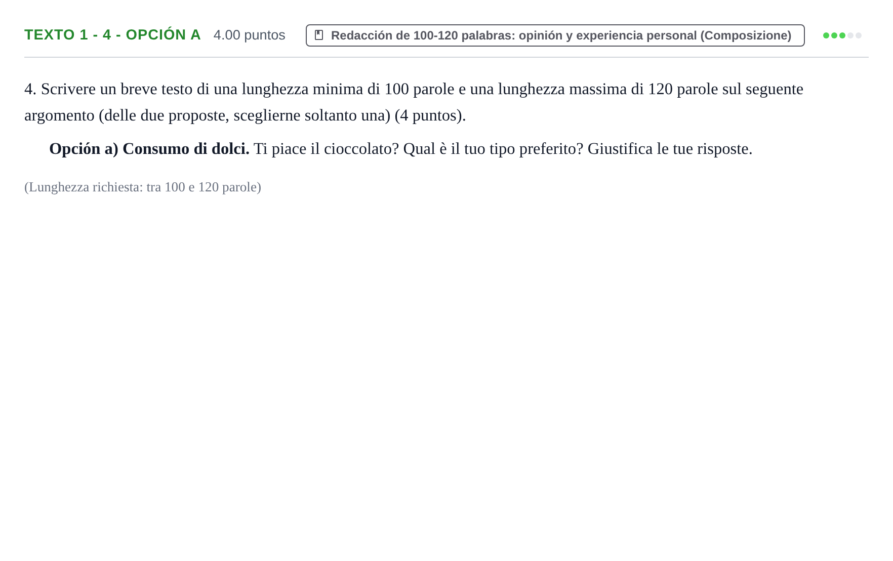 Enunciado: Ejercicio Texto 1 - 4 - Opción a · Italiano PAU Asturias Ordinaria (2ª lengua extranjera) 2024