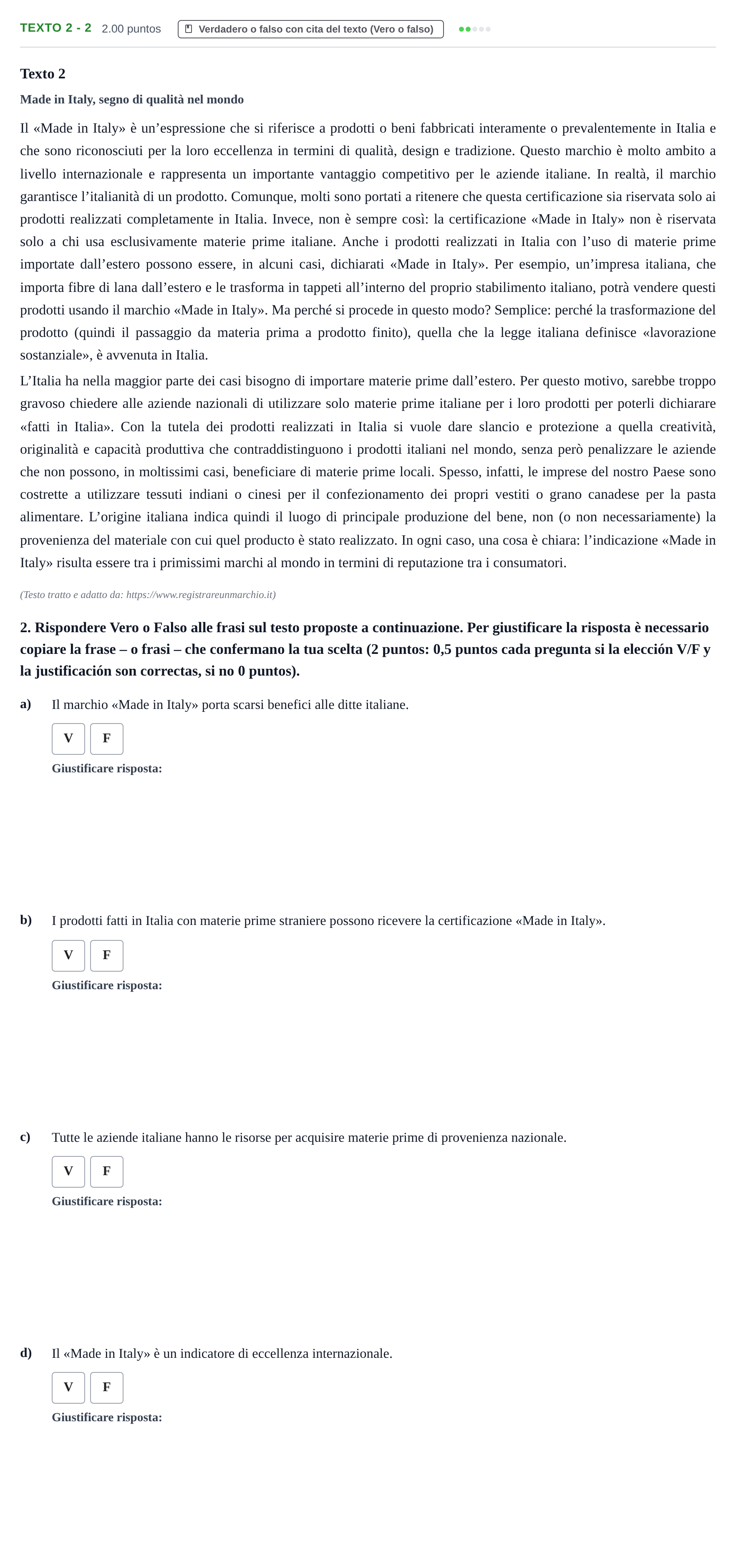 Enunciado: Ejercicio Texto 2 - 2 · Italiano PAU Asturias Ordinaria (2ª lengua extranjera) 2024