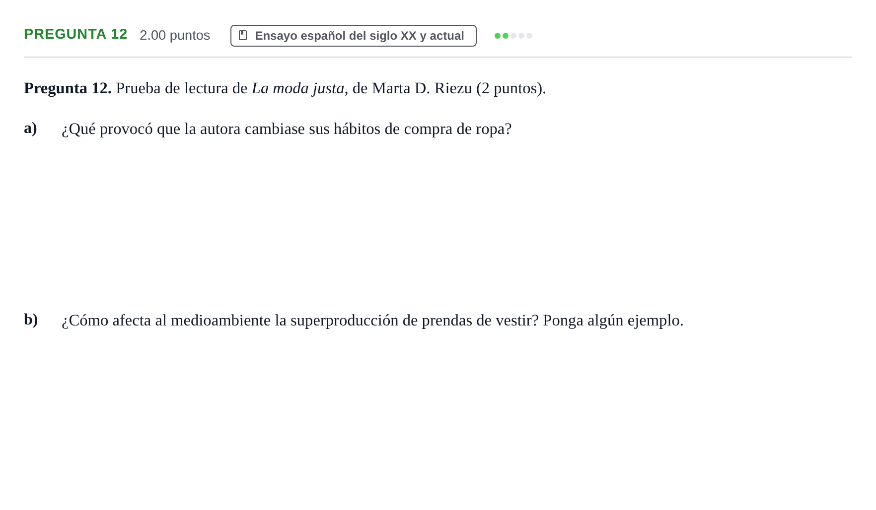 Enunciado: Pregunta 12 · Lengua Castellana y Literatura II PAU Asturias Extraordinaria 2024