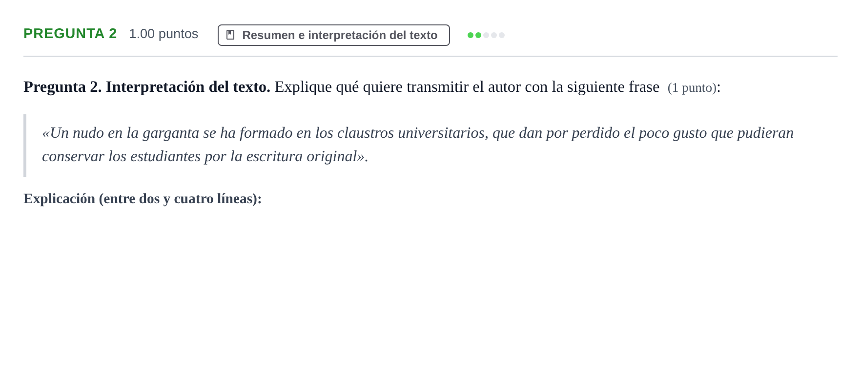 Enunciado: Pregunta 2 · Lengua Castellana y Literatura II PAU Asturias Extraordinaria 2024