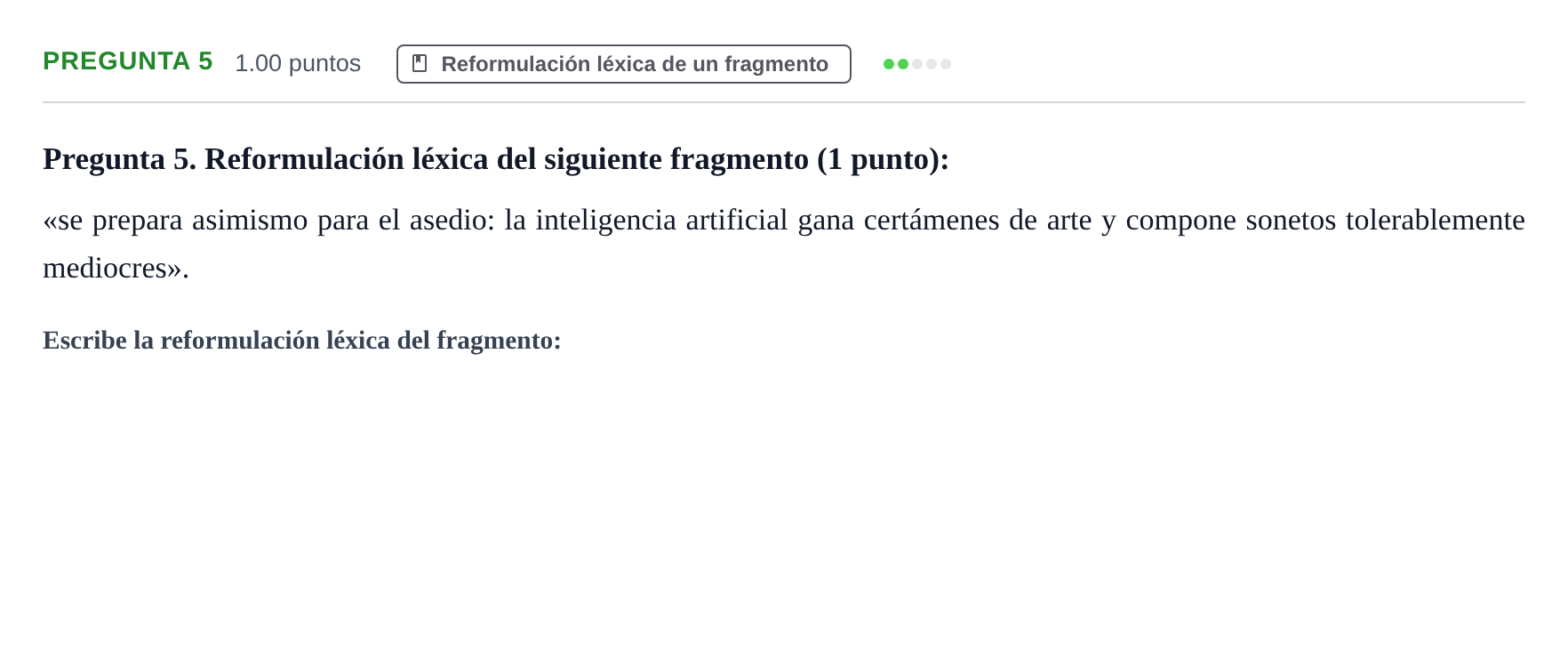 Enunciado: Pregunta 5 · Lengua Castellana y Literatura II PAU Asturias Extraordinaria 2024