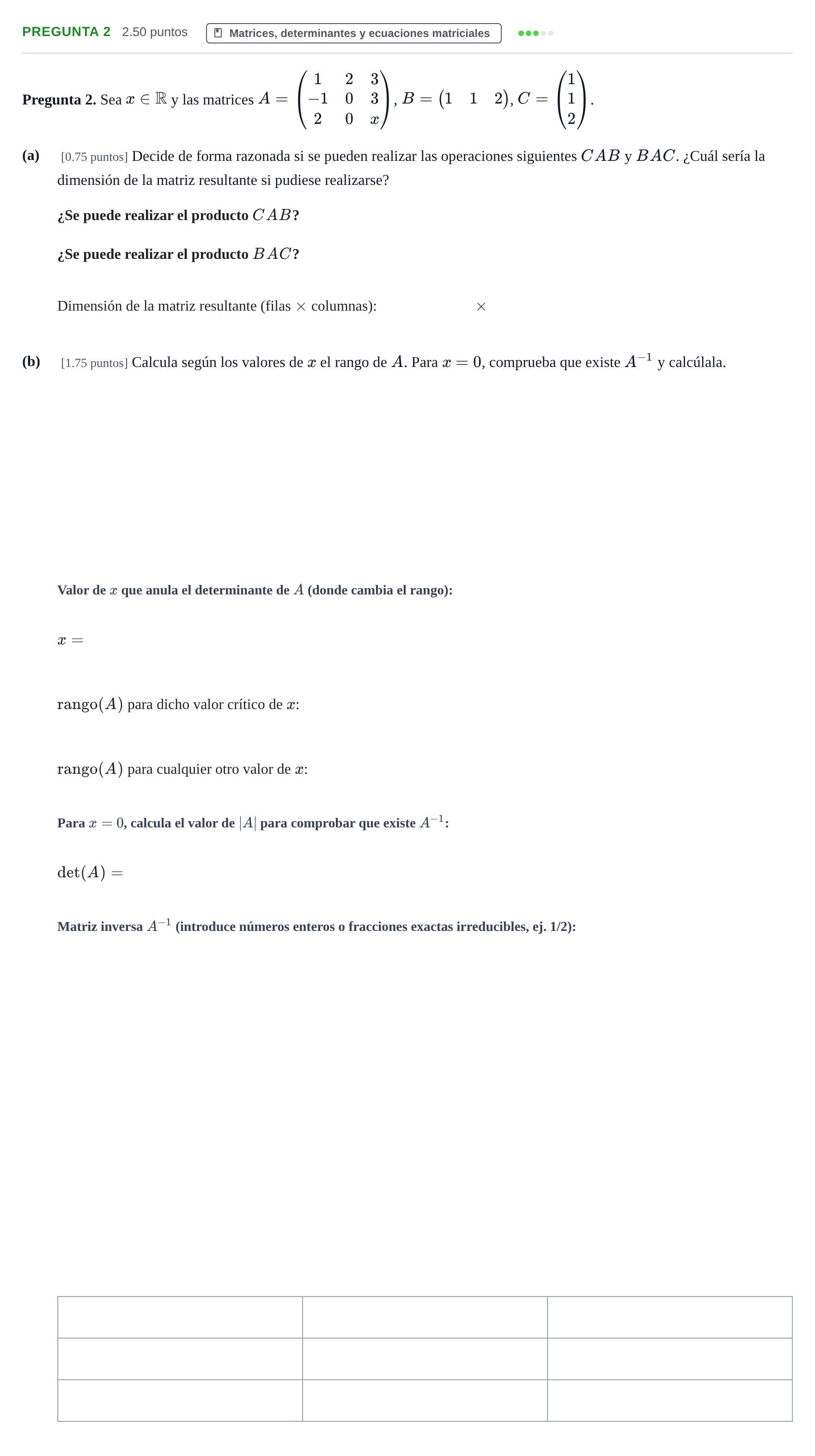 Enunciado: Pregunta 2 · Matemáticas II PAU Asturias Extraordinaria 2024