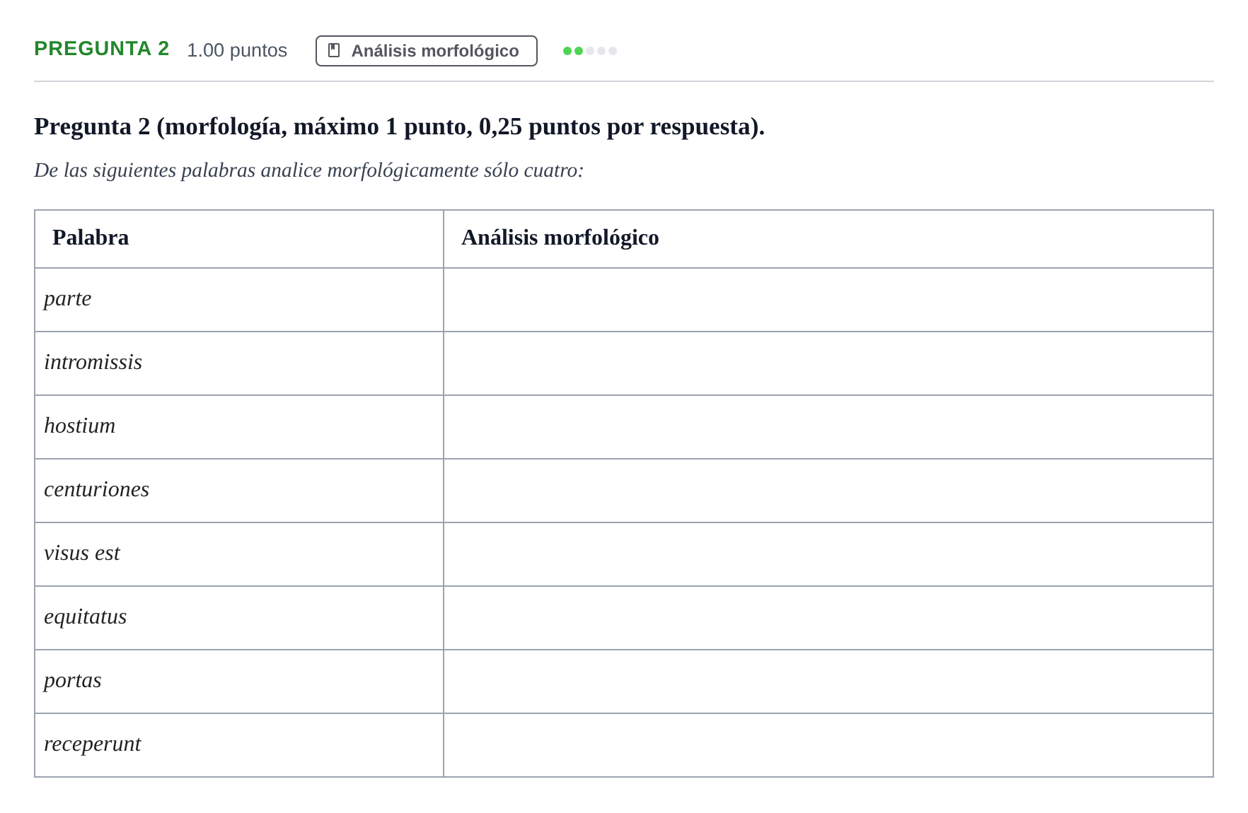 Enunciado: Pregunta 2 · Latín II PAU Asturias Ordinaria 2024