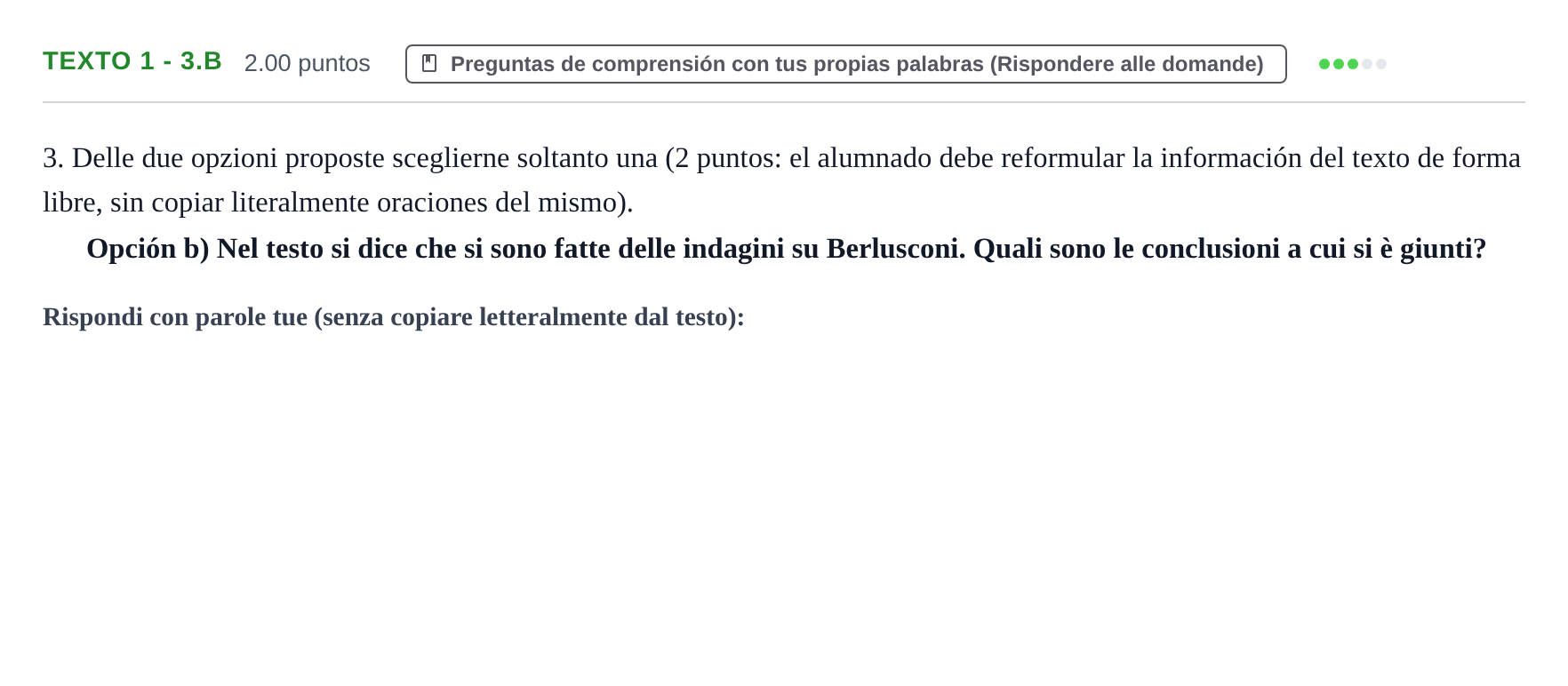 Enunciado: Ejercicio Texto 1 - 3.b · Italiano PAU Asturias Ordinaria 2024