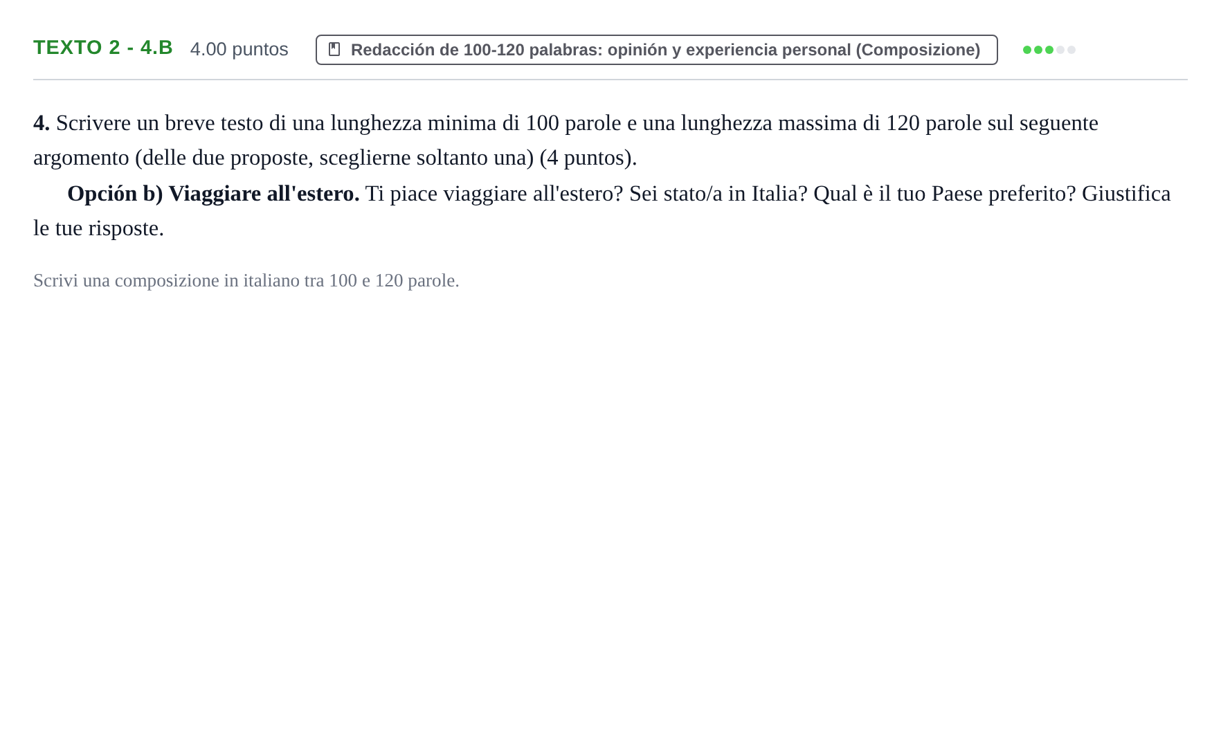 Enunciado: Ejercicio Texto 2 - 4.b · Italiano PAU Asturias Ordinaria 2024