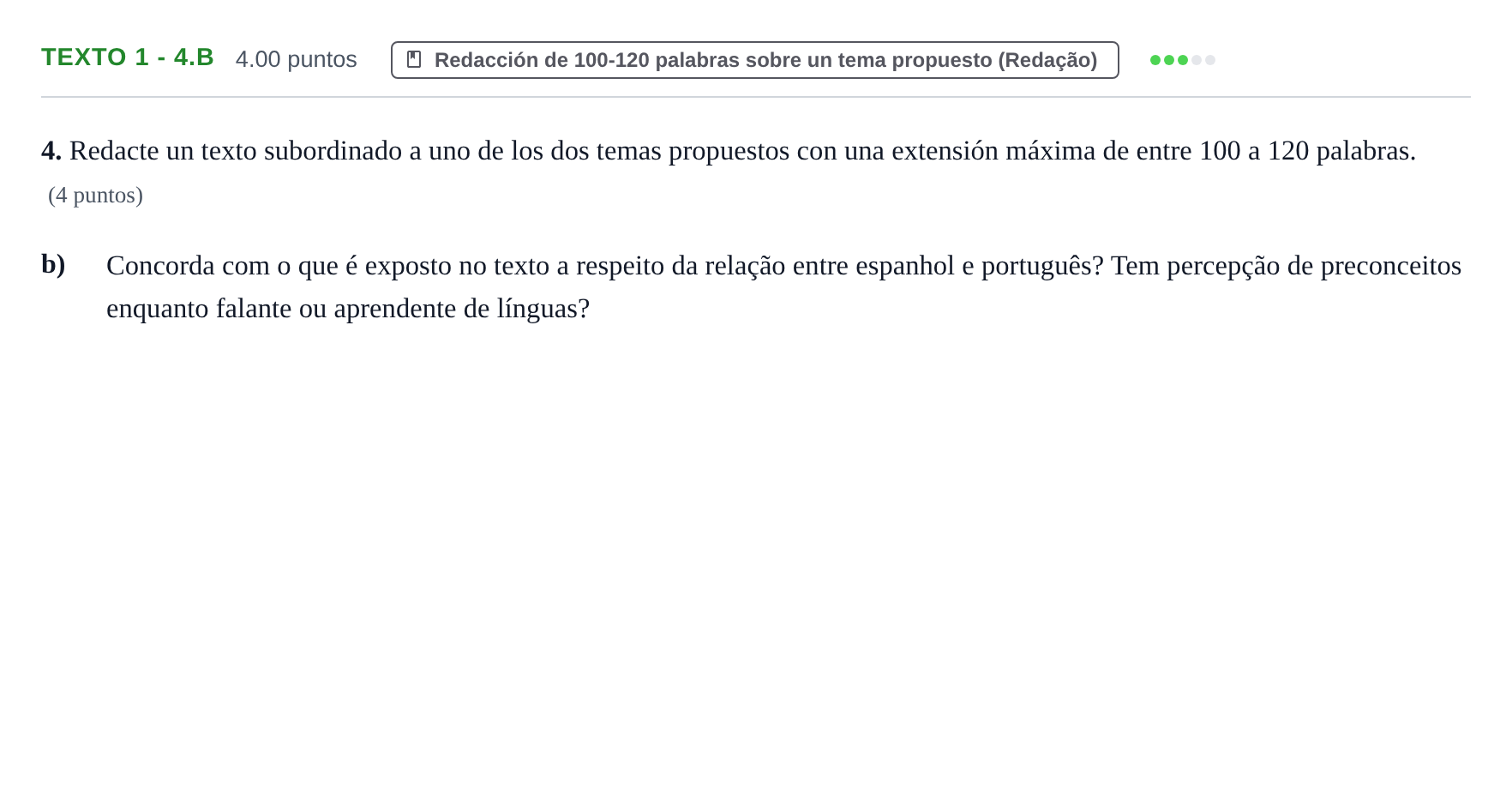 Enunciado: Ejercicio Texto 1 - 4.b · Portugués PAU Asturias Ordinaria 2024