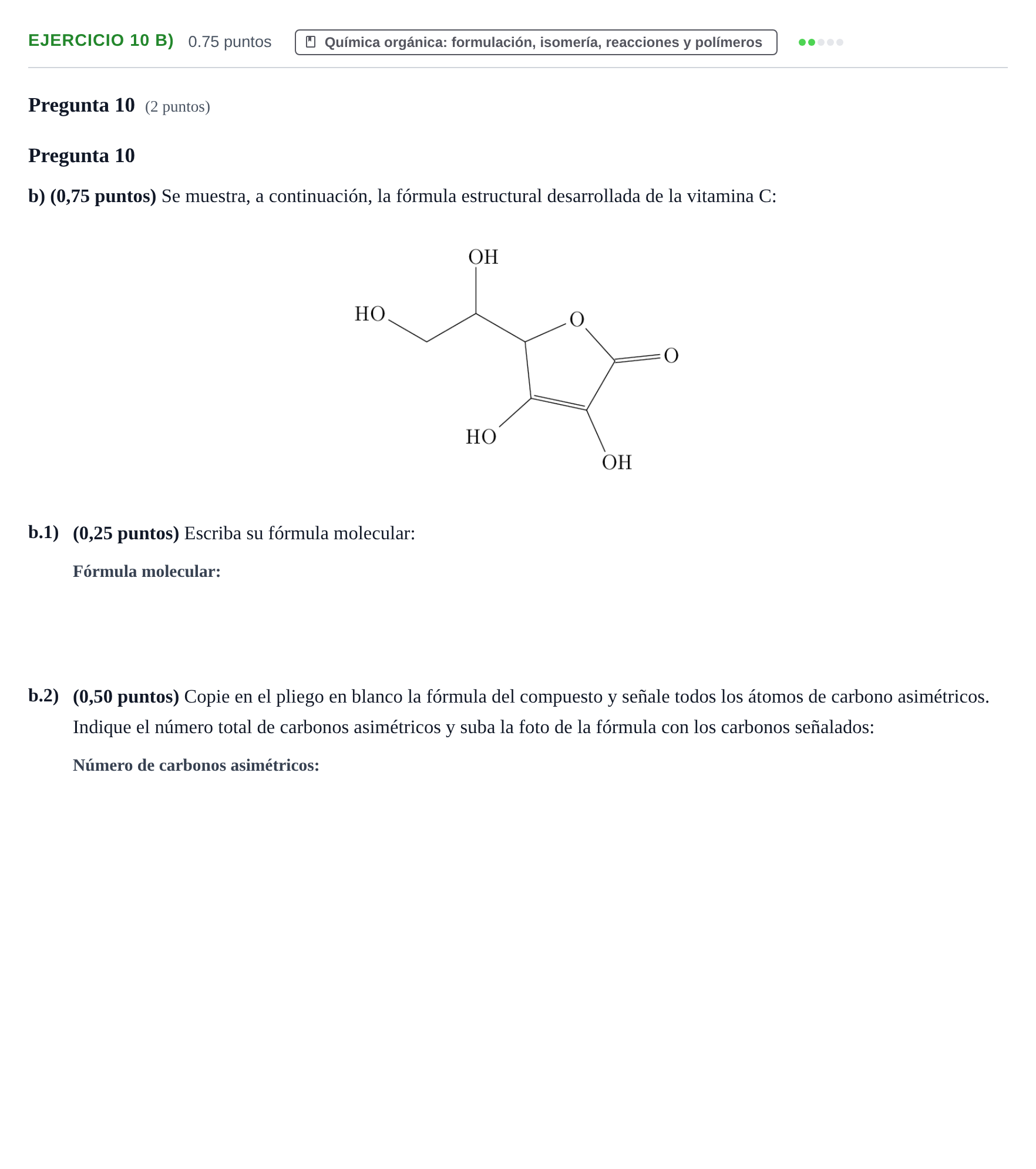 Enunciado: Ejercicio 10 b) · Química PAU Asturias Extraordinaria 2024