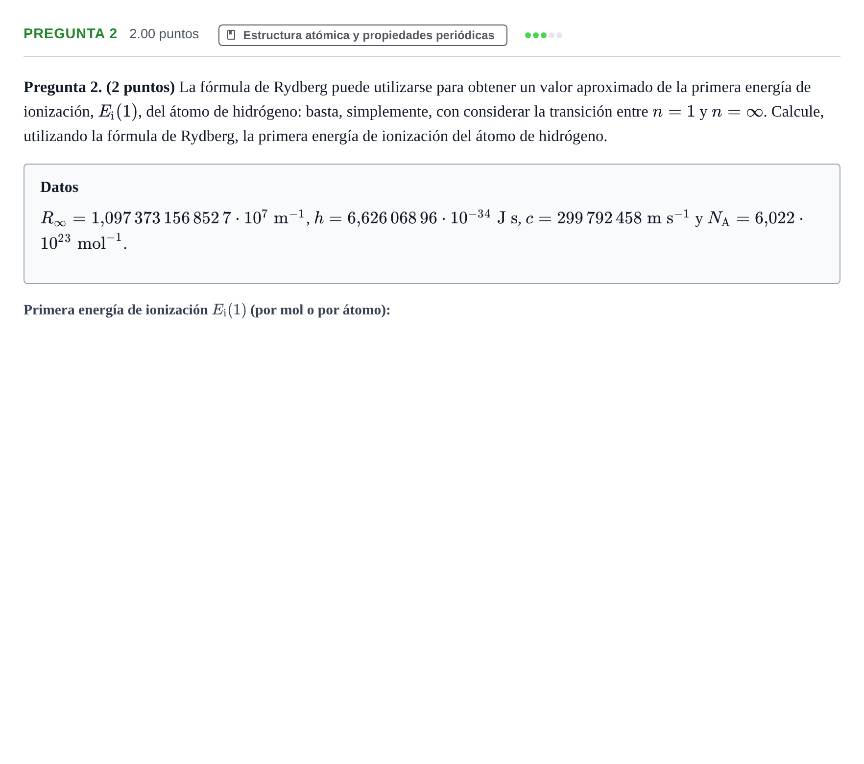 Enunciado: Pregunta 2 · Química PAU Asturias Extraordinaria 2024