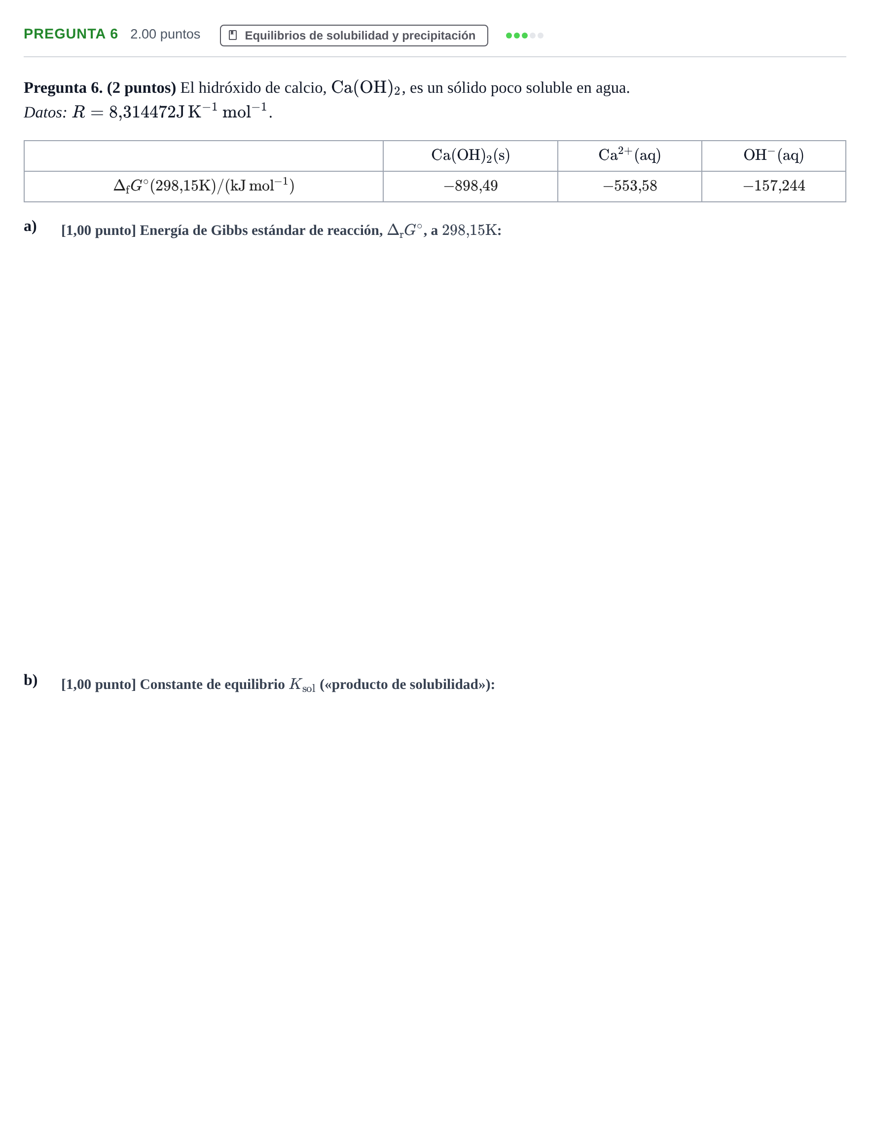 Enunciado: Pregunta 6 · Química PAU Asturias Extraordinaria 2024