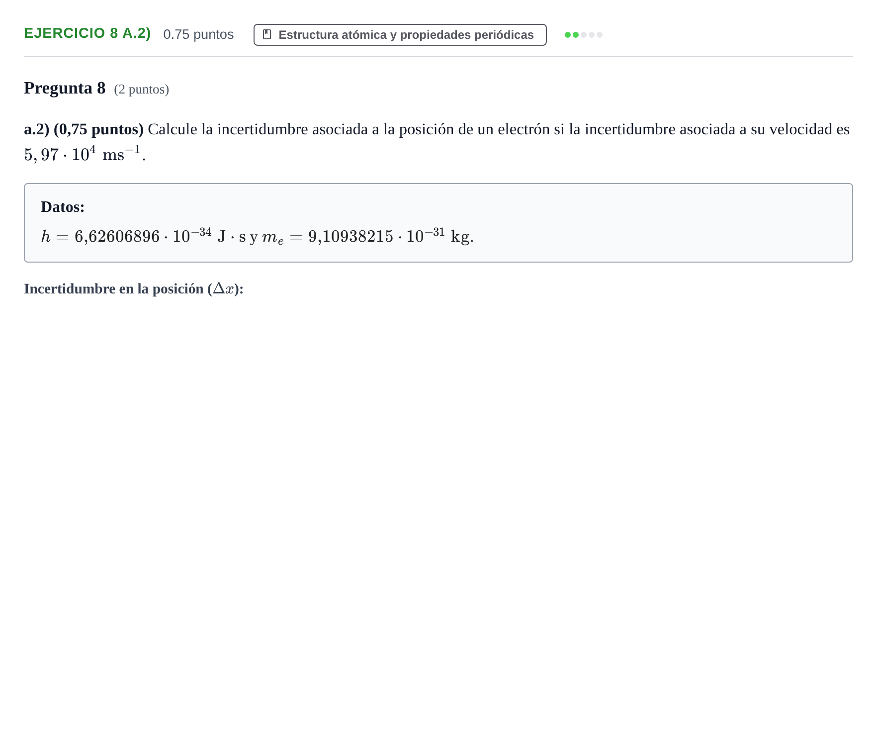 Enunciado: Ejercicio 8 a.2) · Química PAU Asturias Extraordinaria 2024