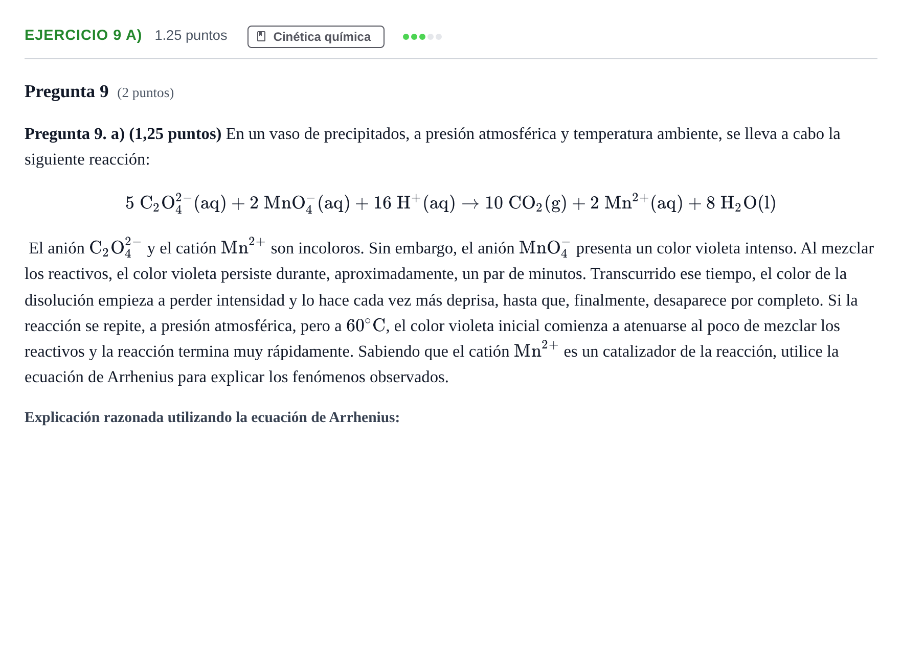 Enunciado: Ejercicio 9 a) · Química PAU Asturias Extraordinaria 2024