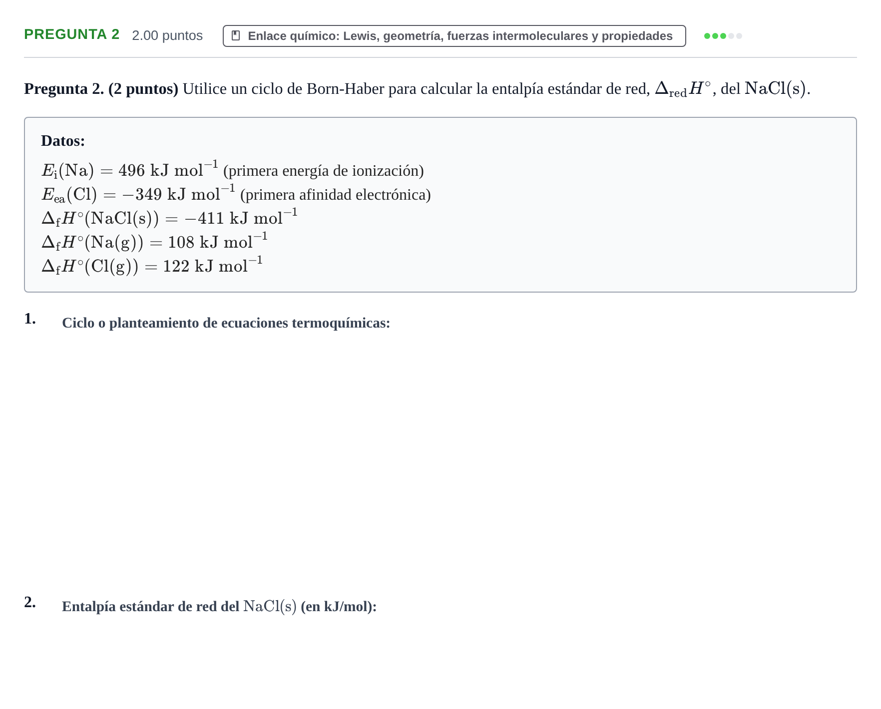 Enunciado: Pregunta 2 · Química PAU Asturias Ordinaria 2024