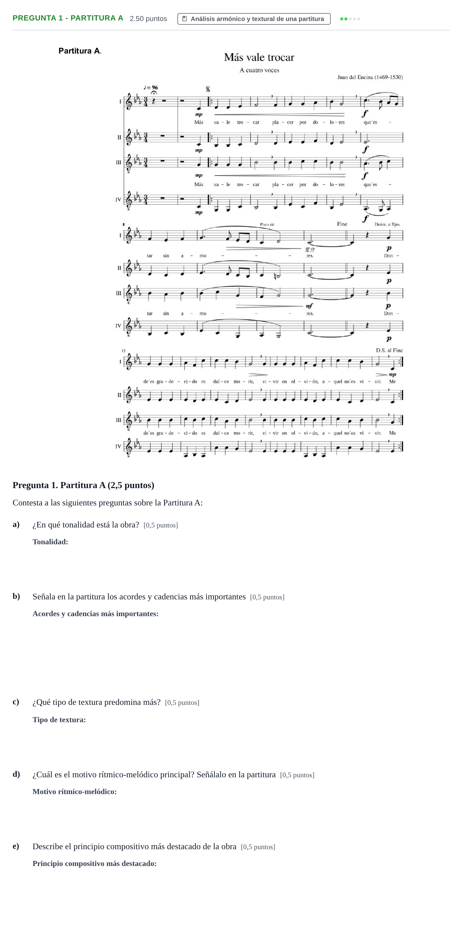 Enunciado: Pregunta 1 - Partitura A · Análisis Musical II PAU Asturias Ordinaria 2024