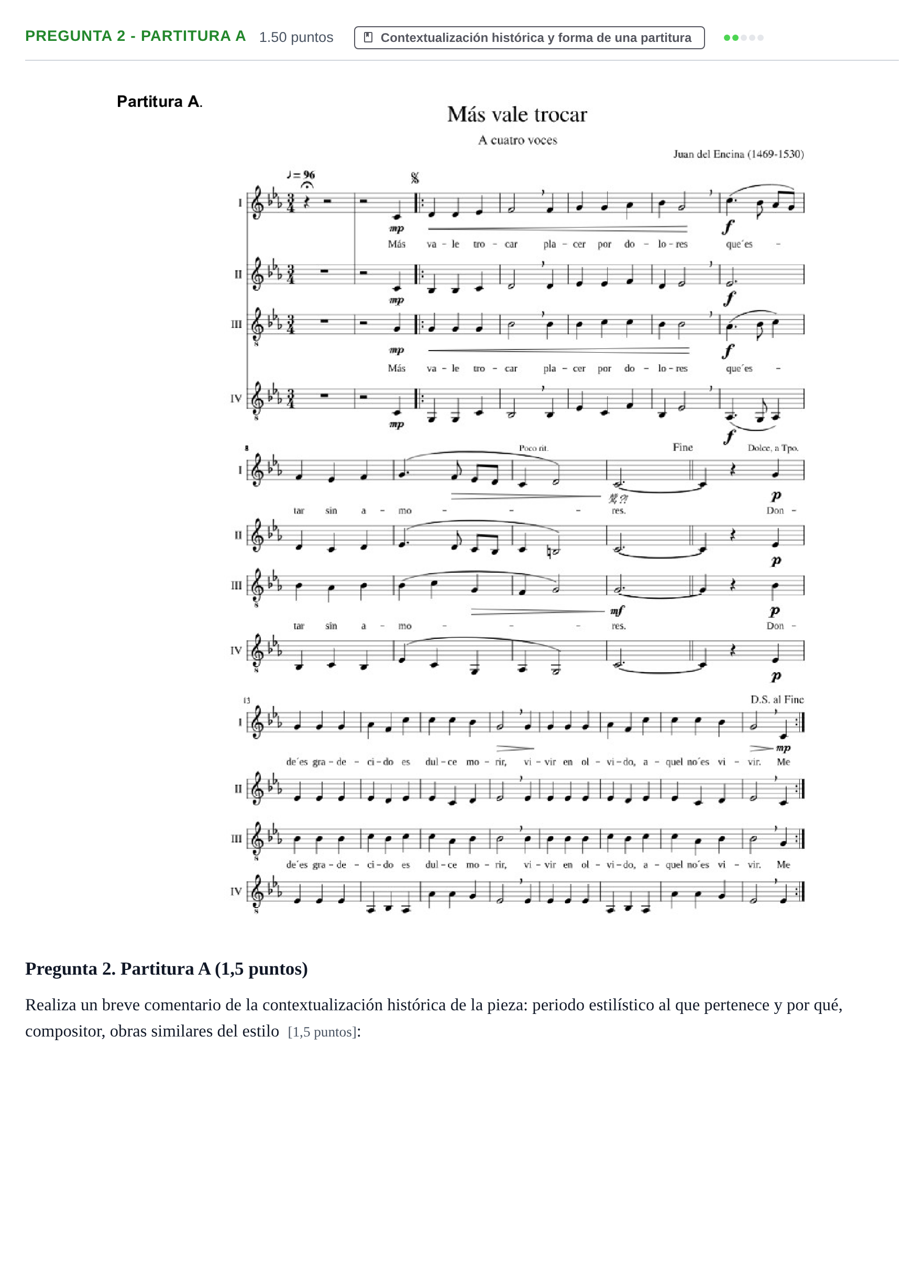 Enunciado: Pregunta 2 - Partitura A · Análisis Musical II PAU Asturias Ordinaria 2024