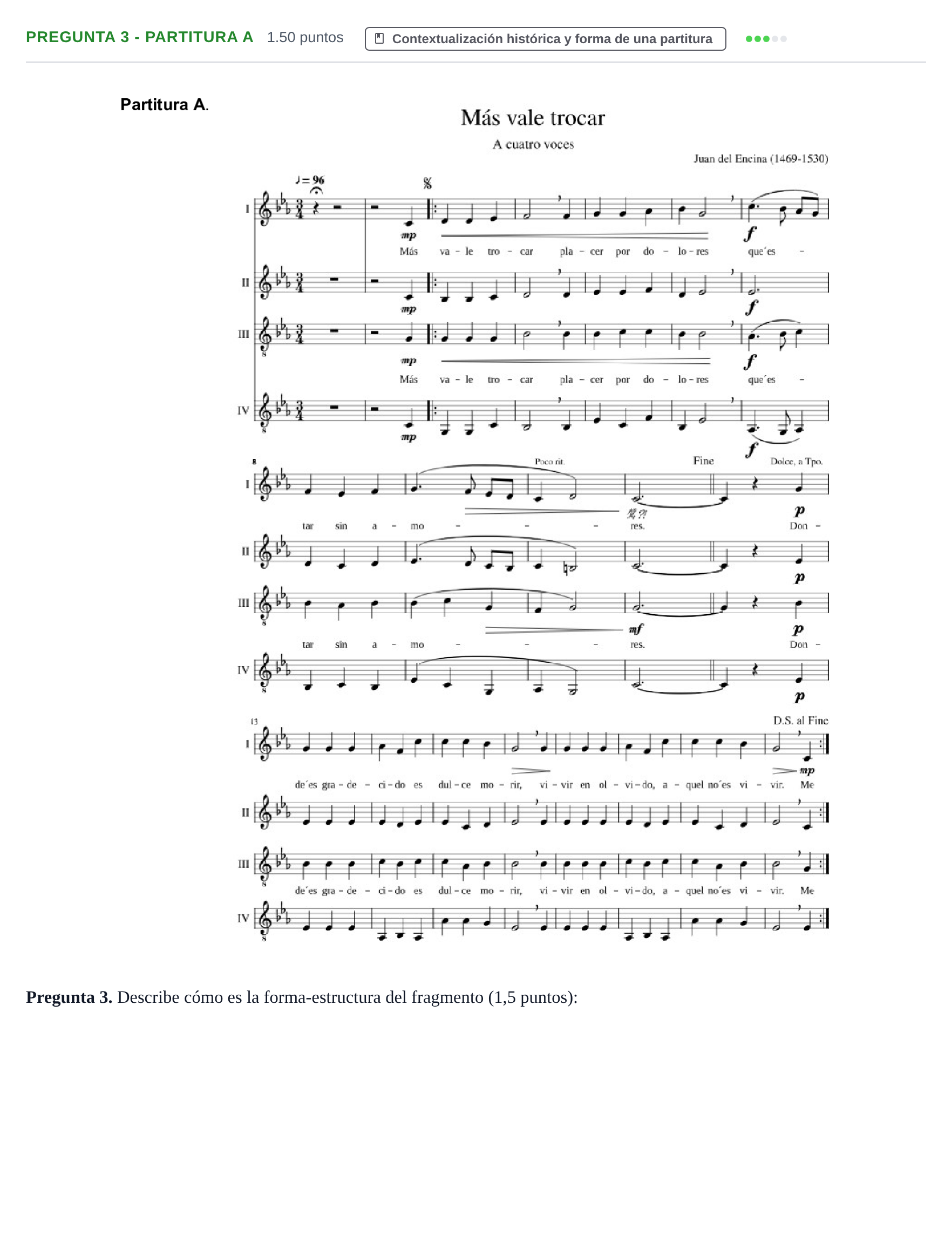 Enunciado: Pregunta 3 - Partitura A · Análisis Musical II PAU Asturias Ordinaria 2024