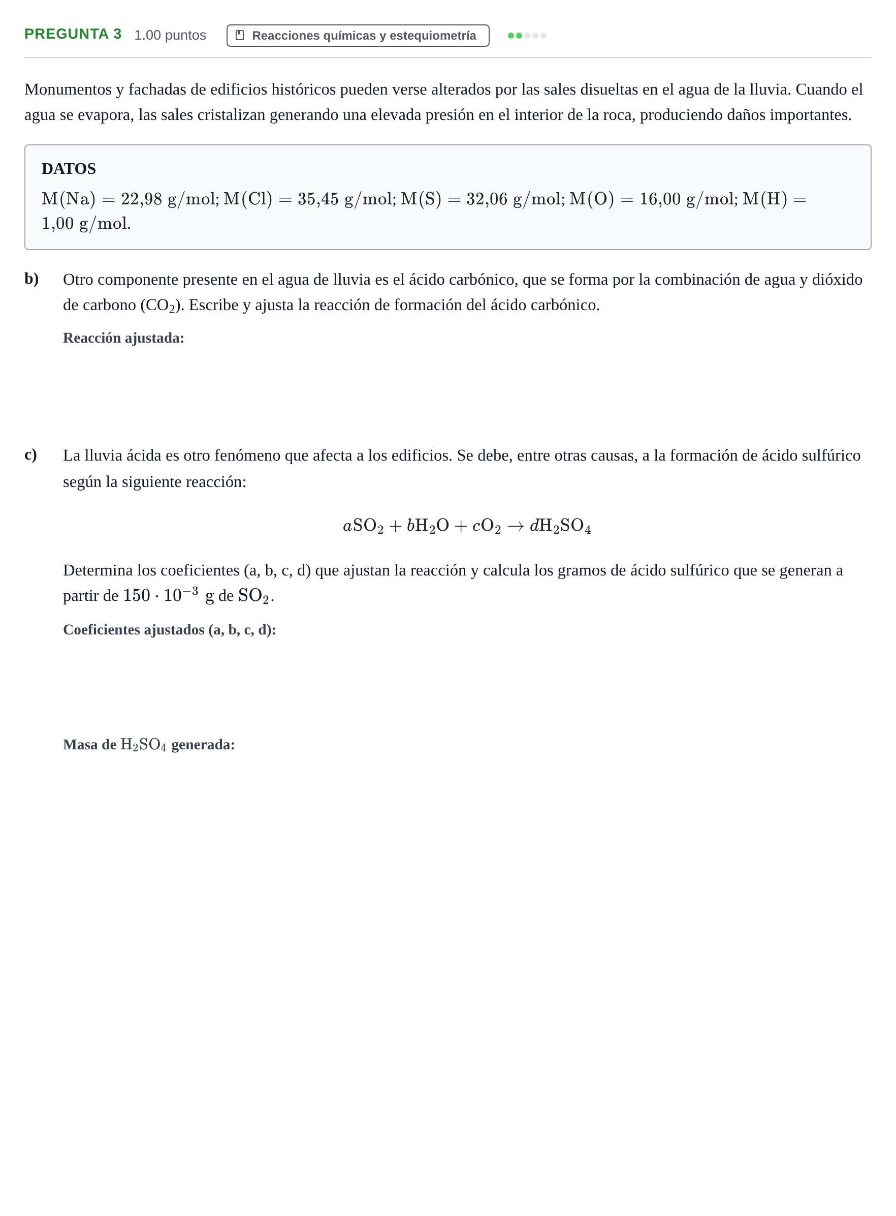 Enunciado: Pregunta 3 - Reacciones químicas · Ciencias Generales PAU Asturias Extraordinaria 2024
