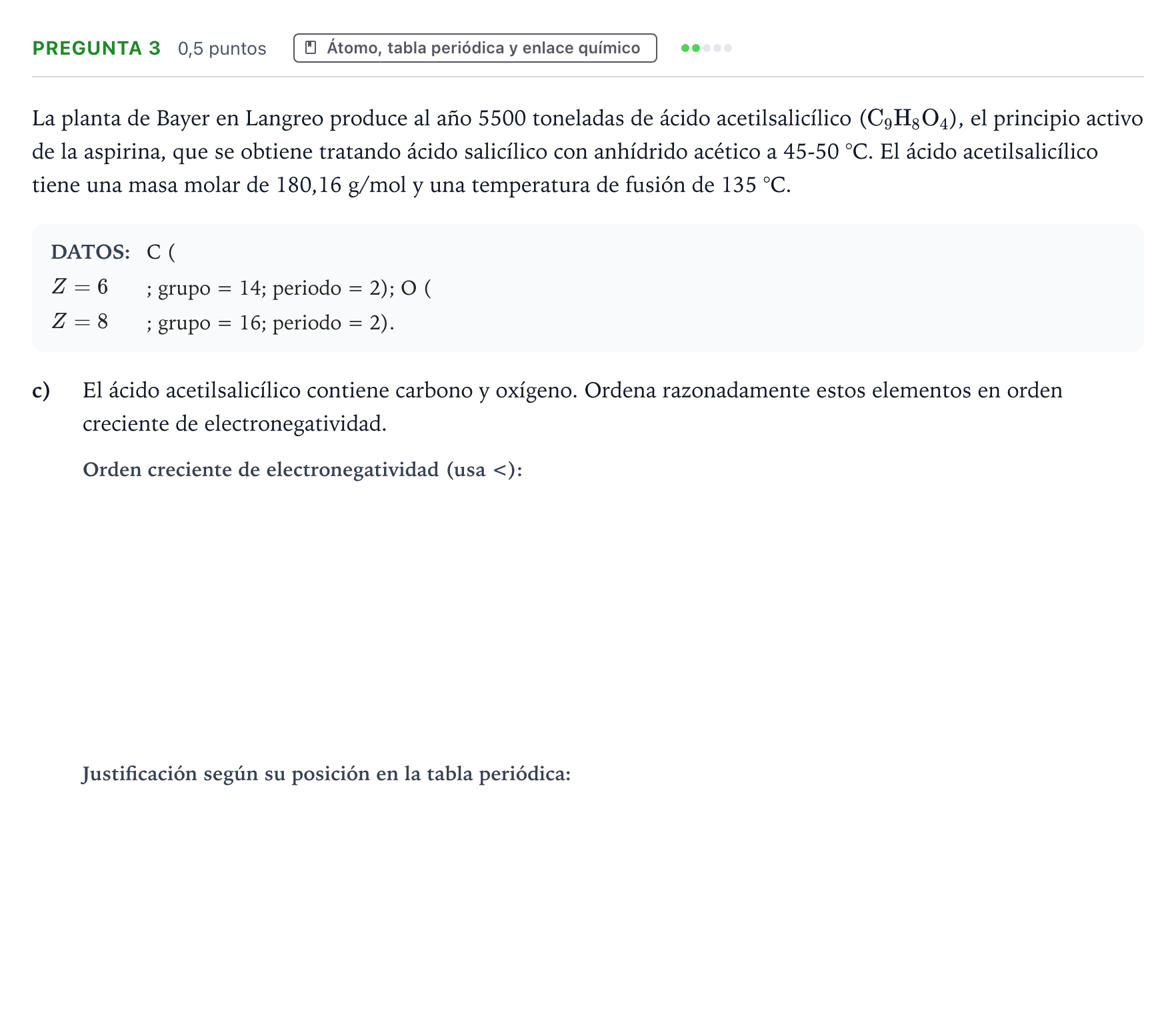 Enunciado: Pregunta 3 - Átomo, tabla periódica y enlace quím… · Ciencias Generales PAU Asturias Ordinaria 2024