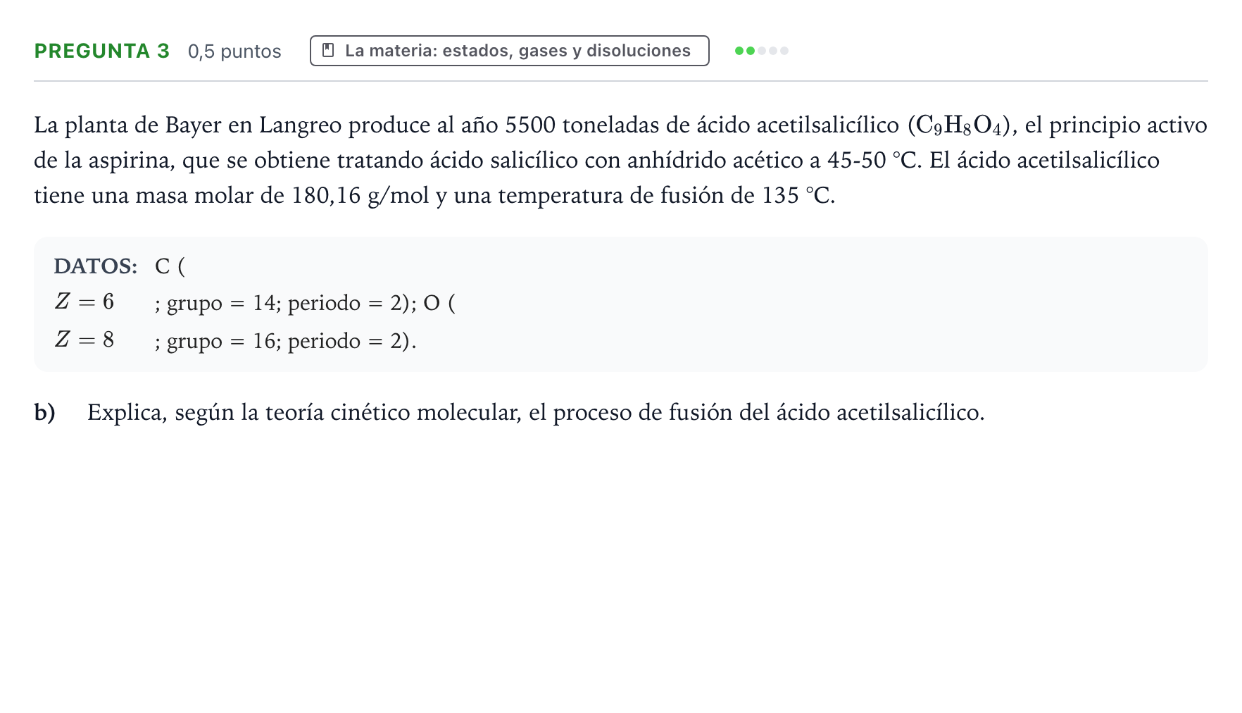 Enunciado: Pregunta 3 - La materia: estados, gases y disoluc… · Ciencias Generales PAU Asturias Ordinaria 2024