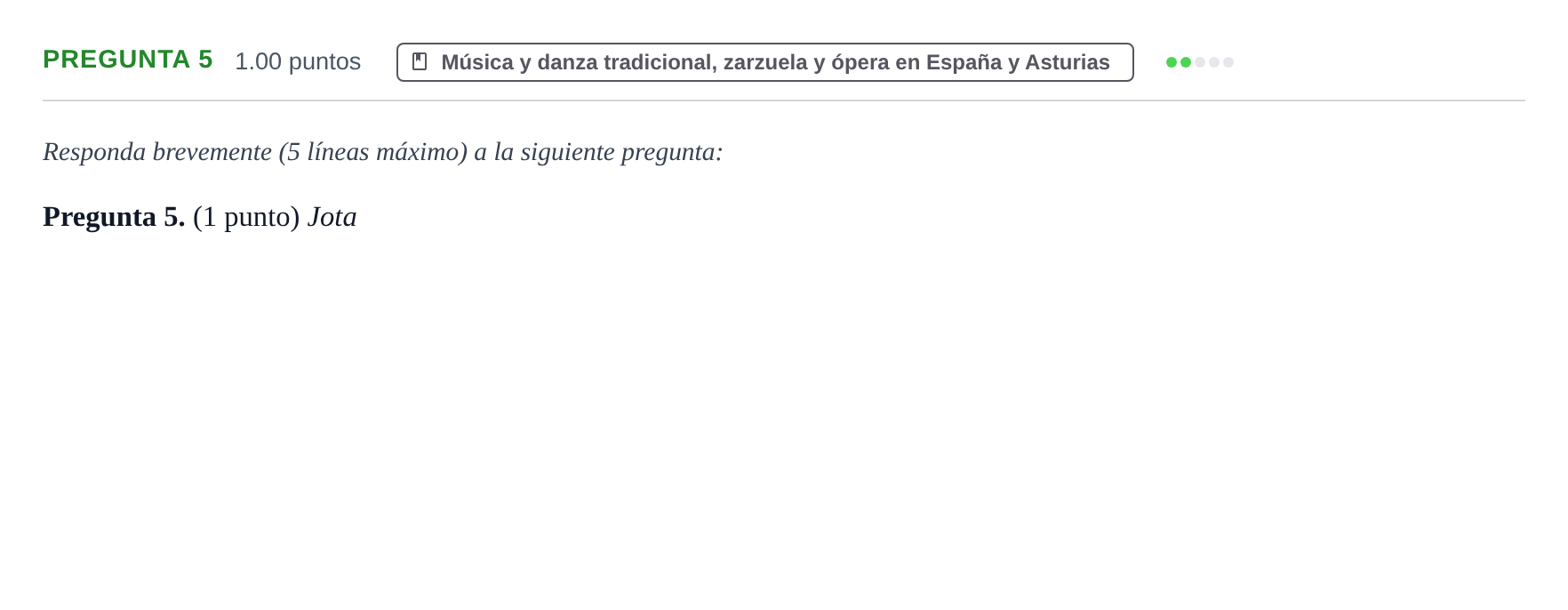 Enunciado: Pregunta 5 · Historia de la Música y de la Danza PAU Asturias Extraordinaria 2024