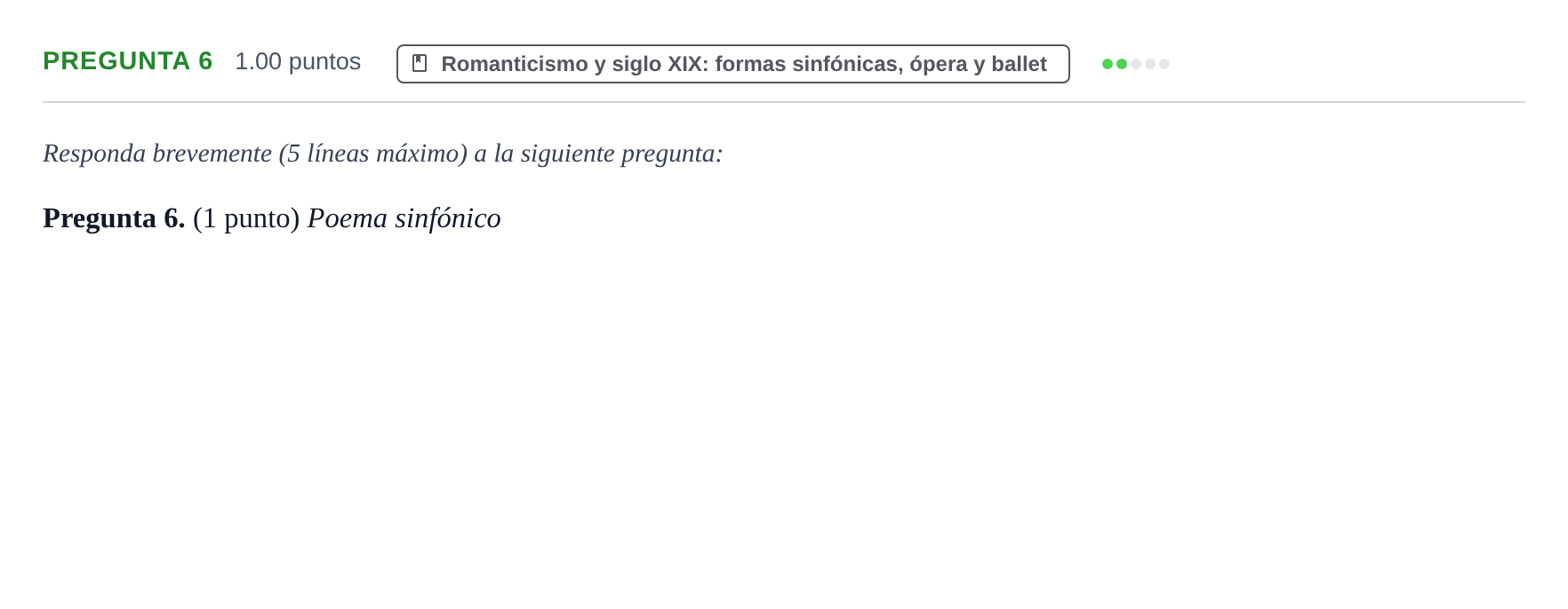 Enunciado: Pregunta 6 · Historia de la Música y de la Danza PAU Asturias Extraordinaria 2024