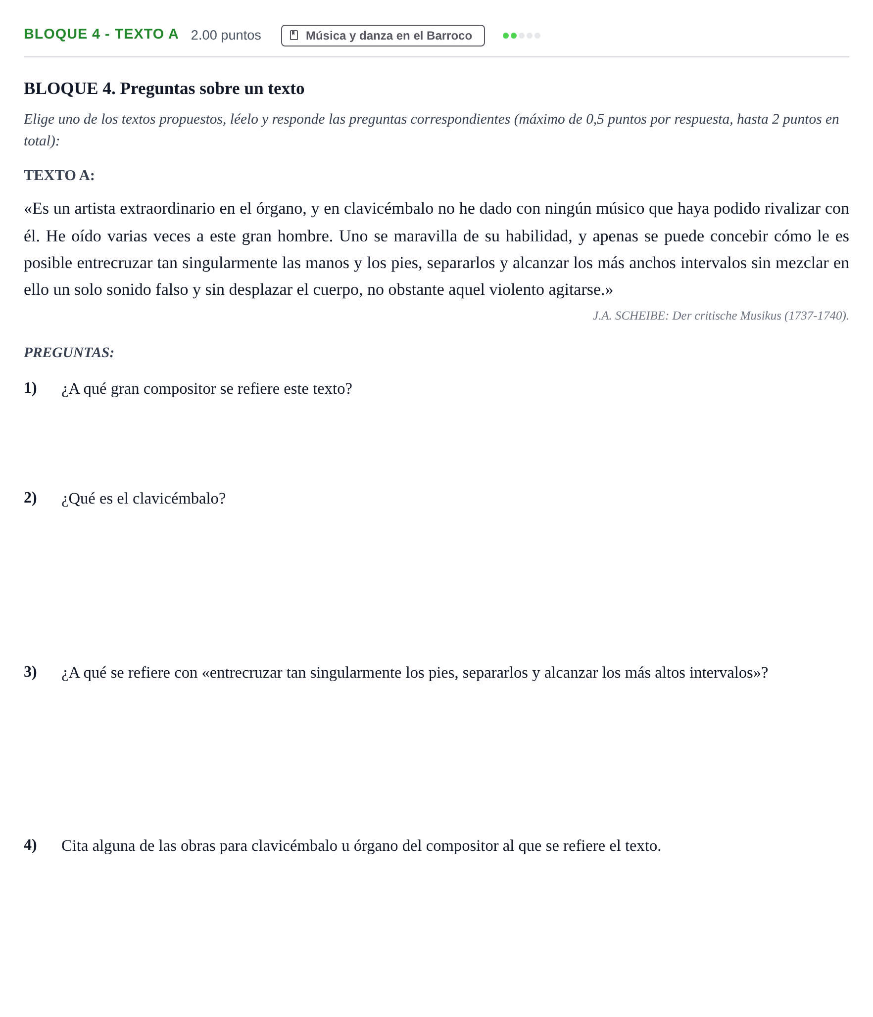 Enunciado: Bloque 4 - Texto A · Historia de la Música y de la Danza PAU Extremadura Ordinaria 2025