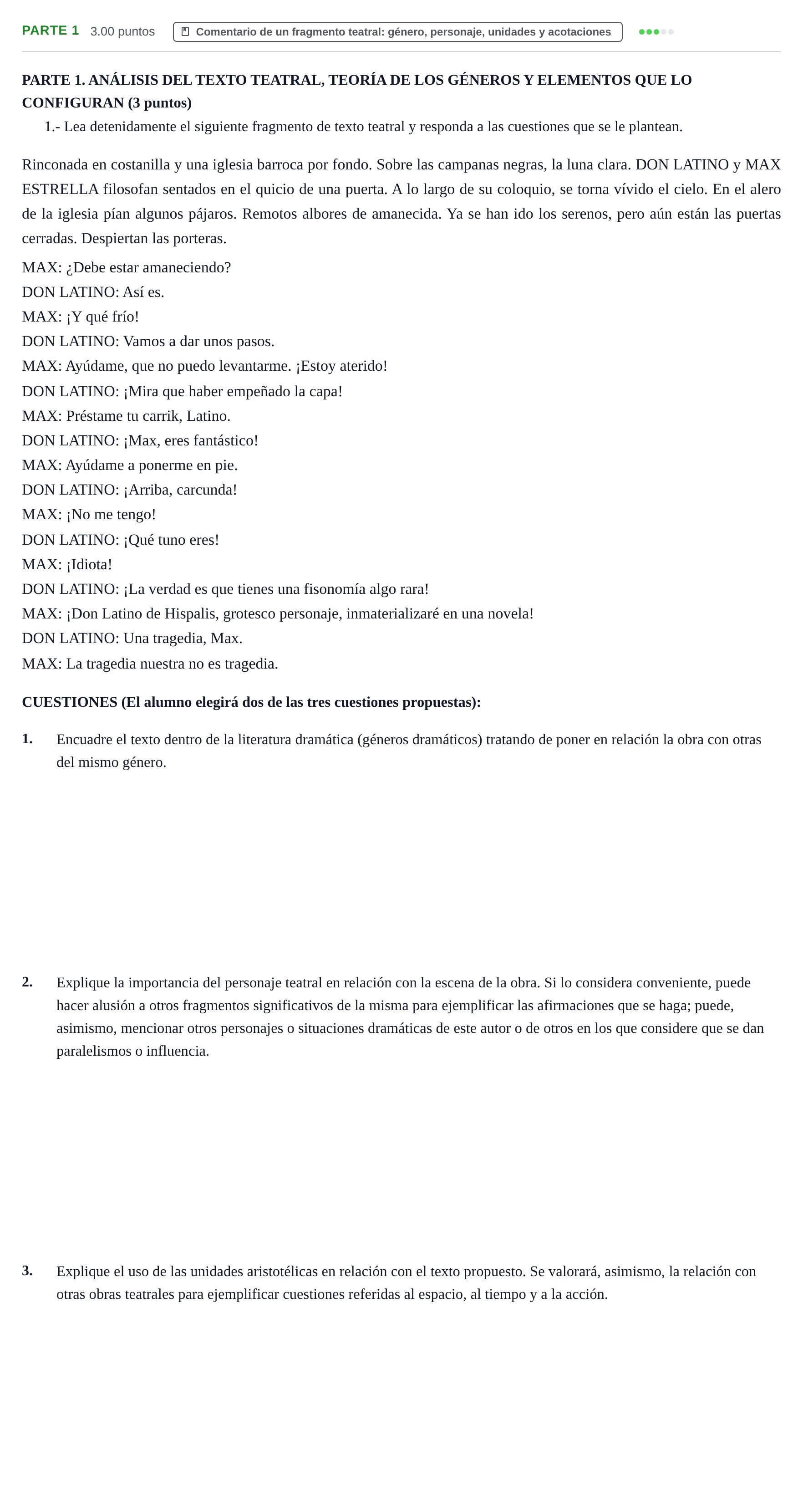 Enunciado: Ejercicio Parte 1 · Literatura Dramática PAU Extremadura Ordinaria 2025