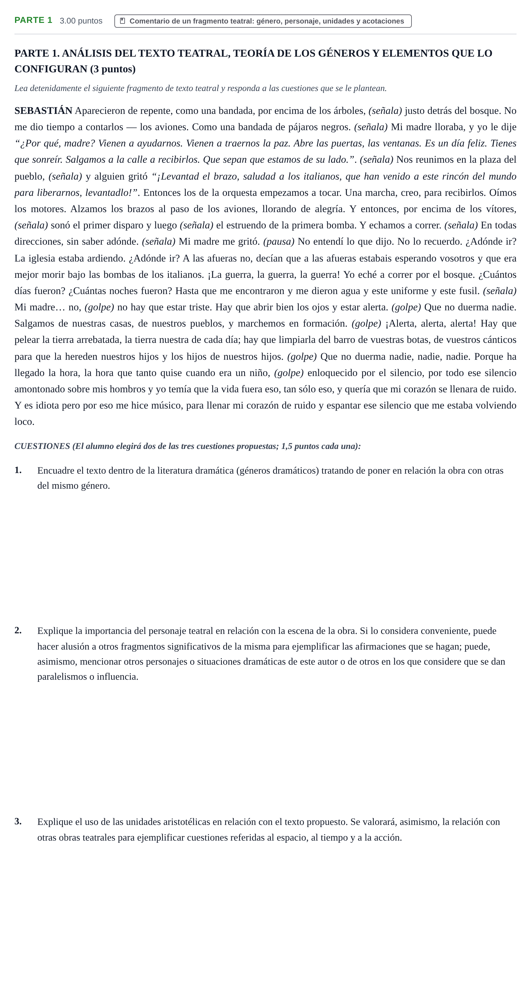 Enunciado: Ejercicio Parte 1 · Literatura Dramática PAU Extremadura Extraordinaria 2025
