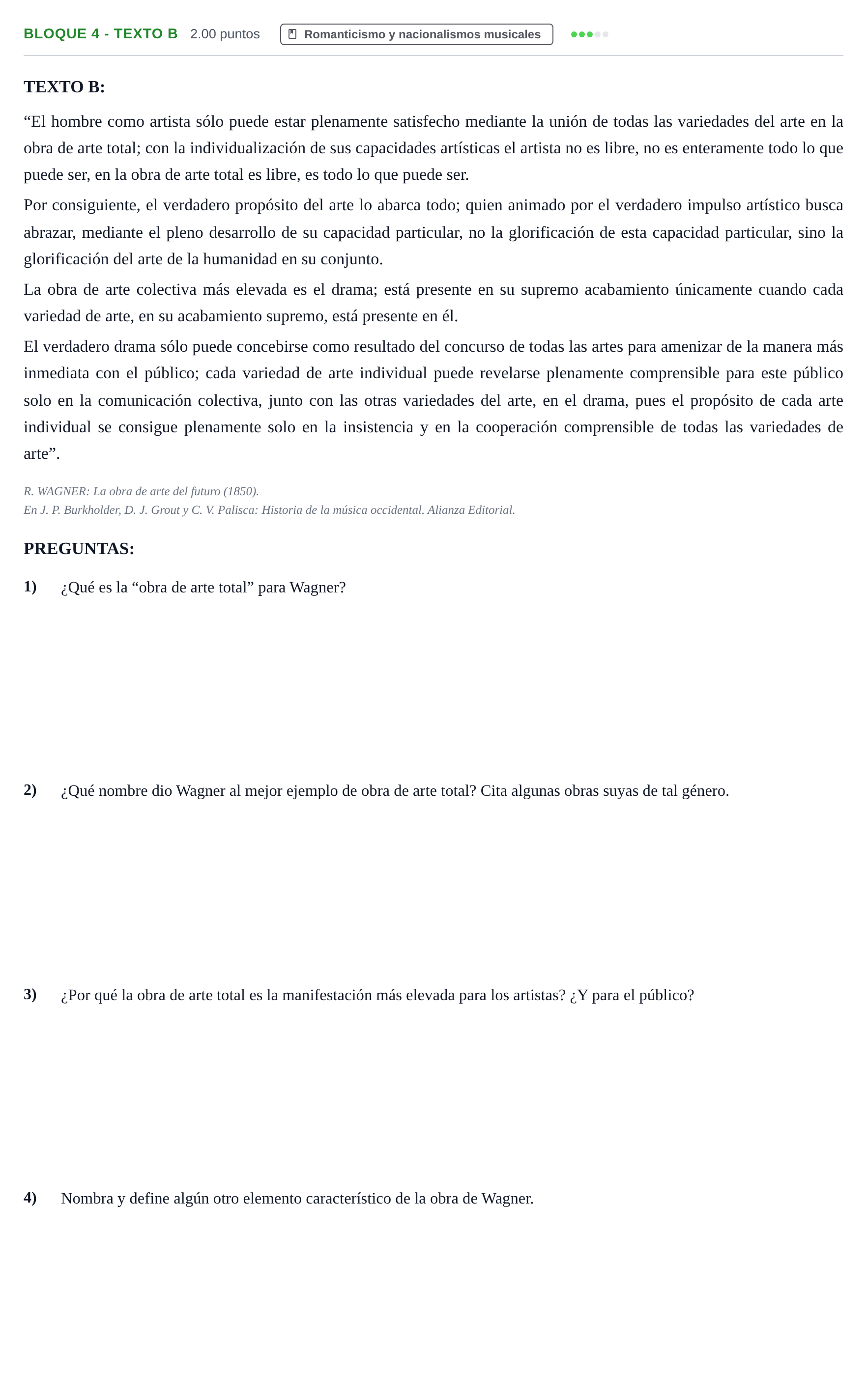 Enunciado: Bloque 4 - Texto B · Historia de la Música y de la Danza PAU Extremadura Extraordinaria 2025