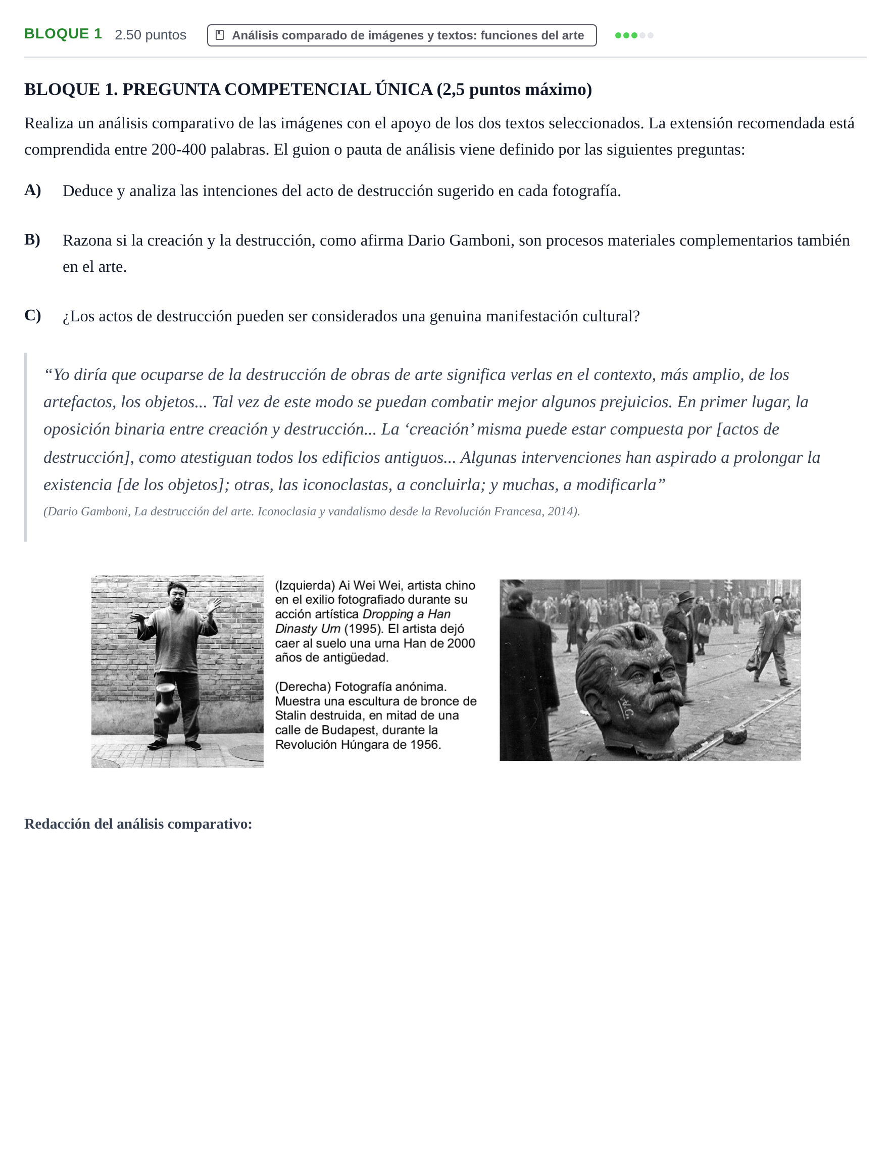 Enunciado: Bloque 1 · Movimientos Culturales y Artísticos PAU Extremadura Ordinaria 2025